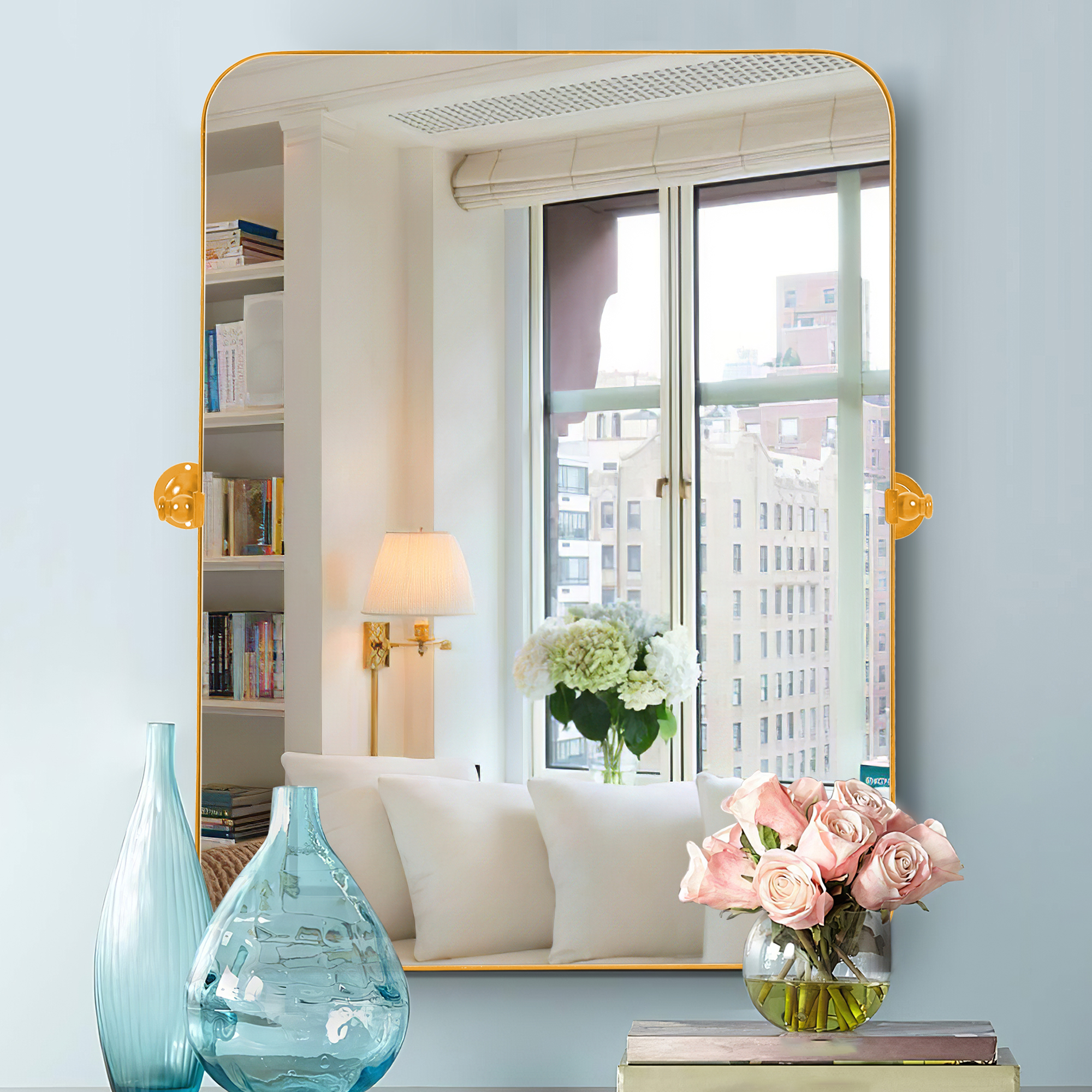 Arched Wall Mirror Arch Small Mirror Round Corner Mirror Wall Mirror 36"x24",Gold,Iron - Image 2