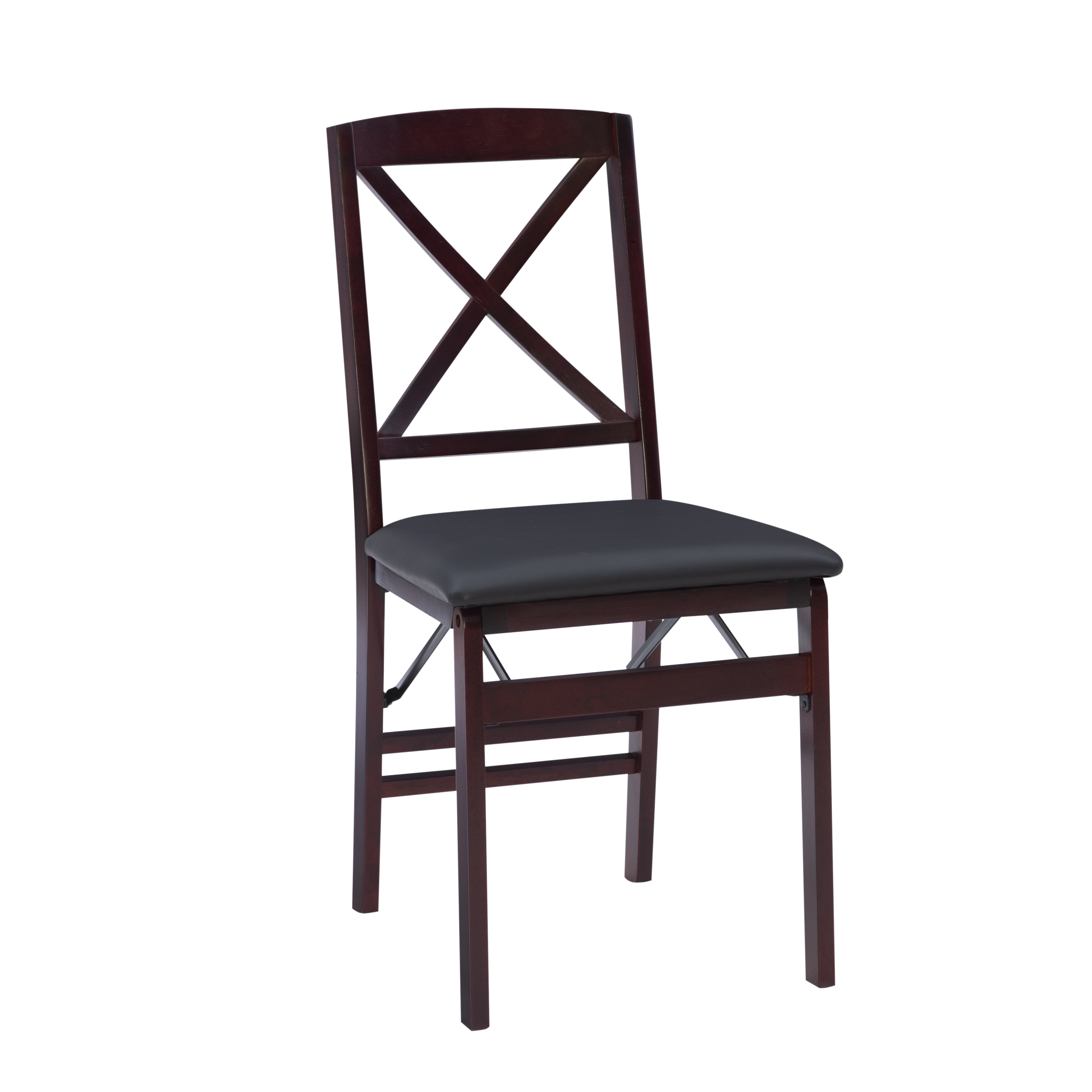 Linon Farrow Indoor Faux Leather Folding Chair with Cross-Back, Set of 2, Merlot/Dark Brown - Image 11