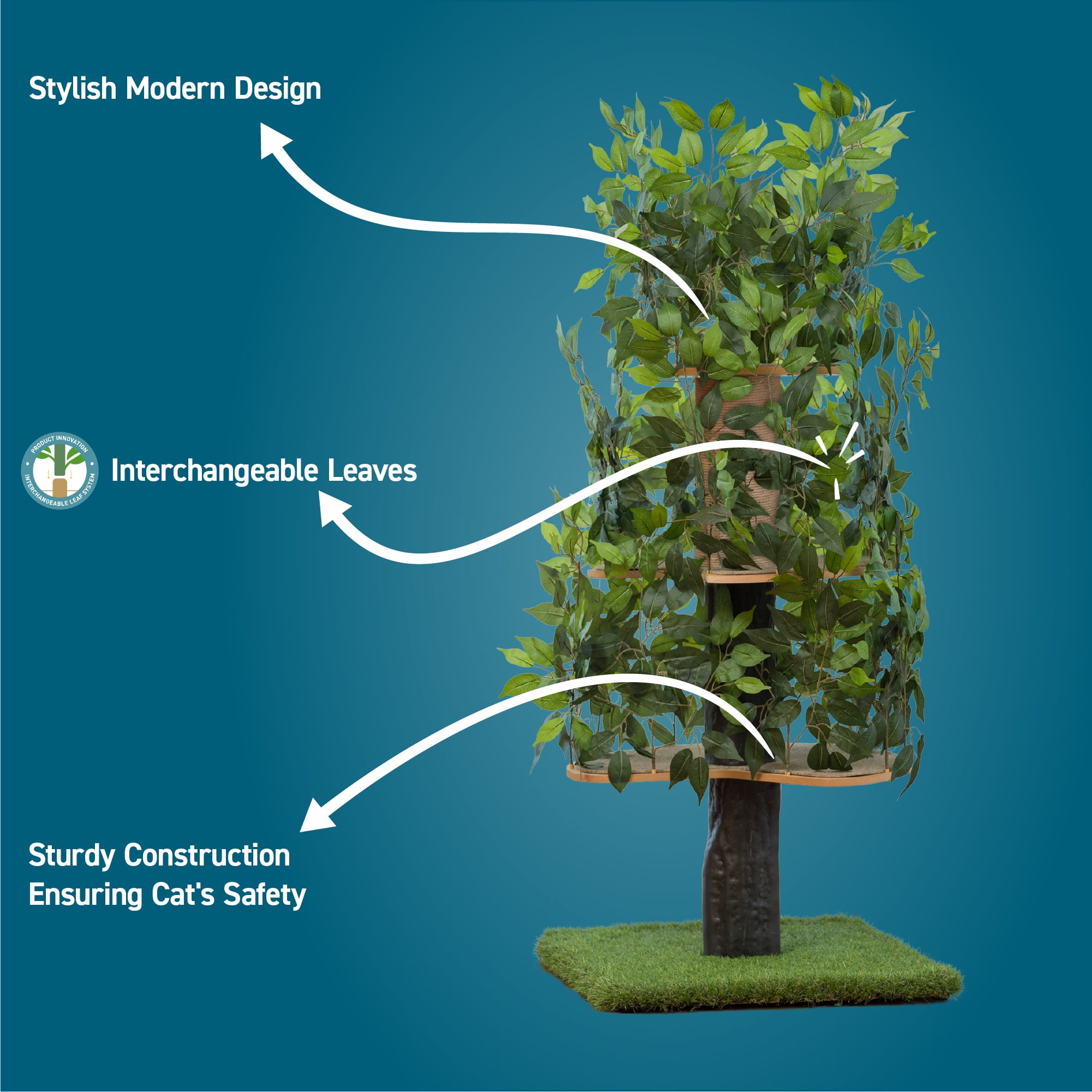 On2Pets Cat Tree with Leaves, Cat House & Cat Activity Tree, Multi-Level Cat Condo for Indoor Cats, Square Base - Image 7