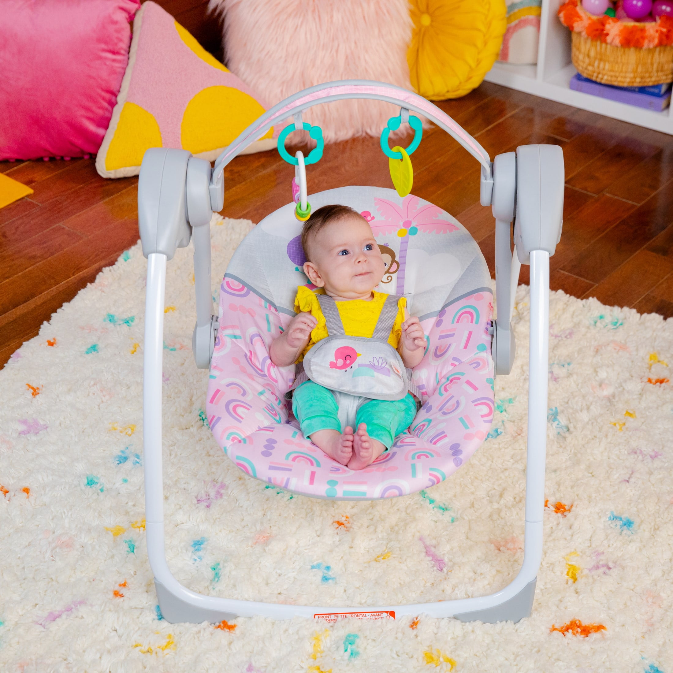 Bright Starts Pink Paradise Portable Compact Baby Swing with Toys, Unisex, Newborn + - Image 15