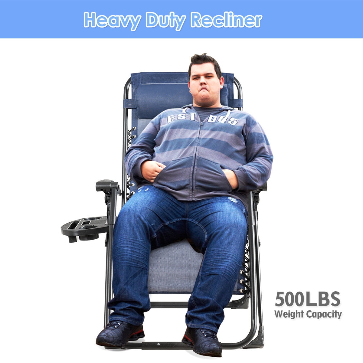 Costway Zero Gravity Chair Oversize Lounge Chair Patio Heavy Duty Folding Recliner Blue - Image 2