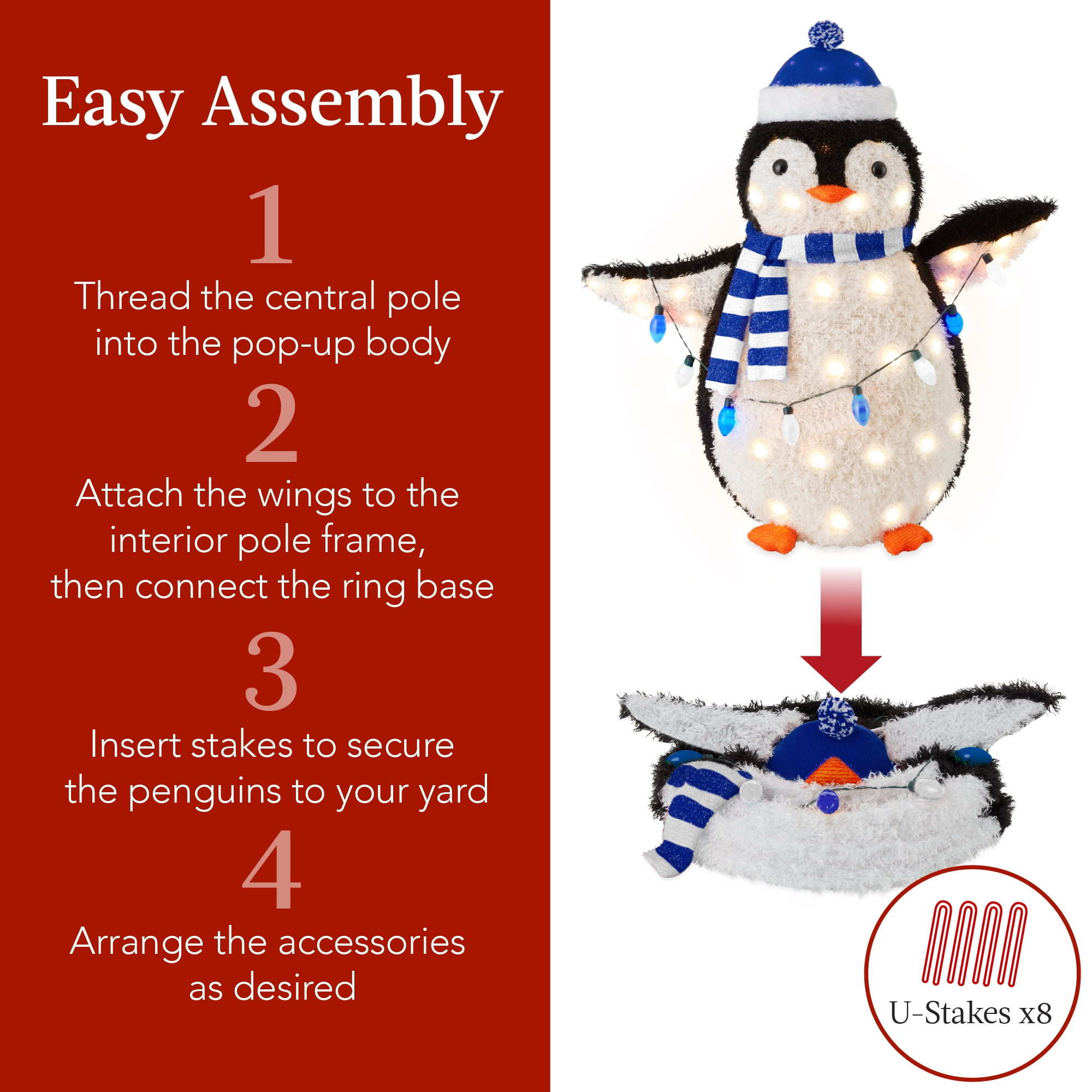 Best Choice Products 2-Piece Lighted 3ft Pop-Up Penguin Family Outdoor Christmas Decoration w/ 150 LED Lights - Blue - Image 4