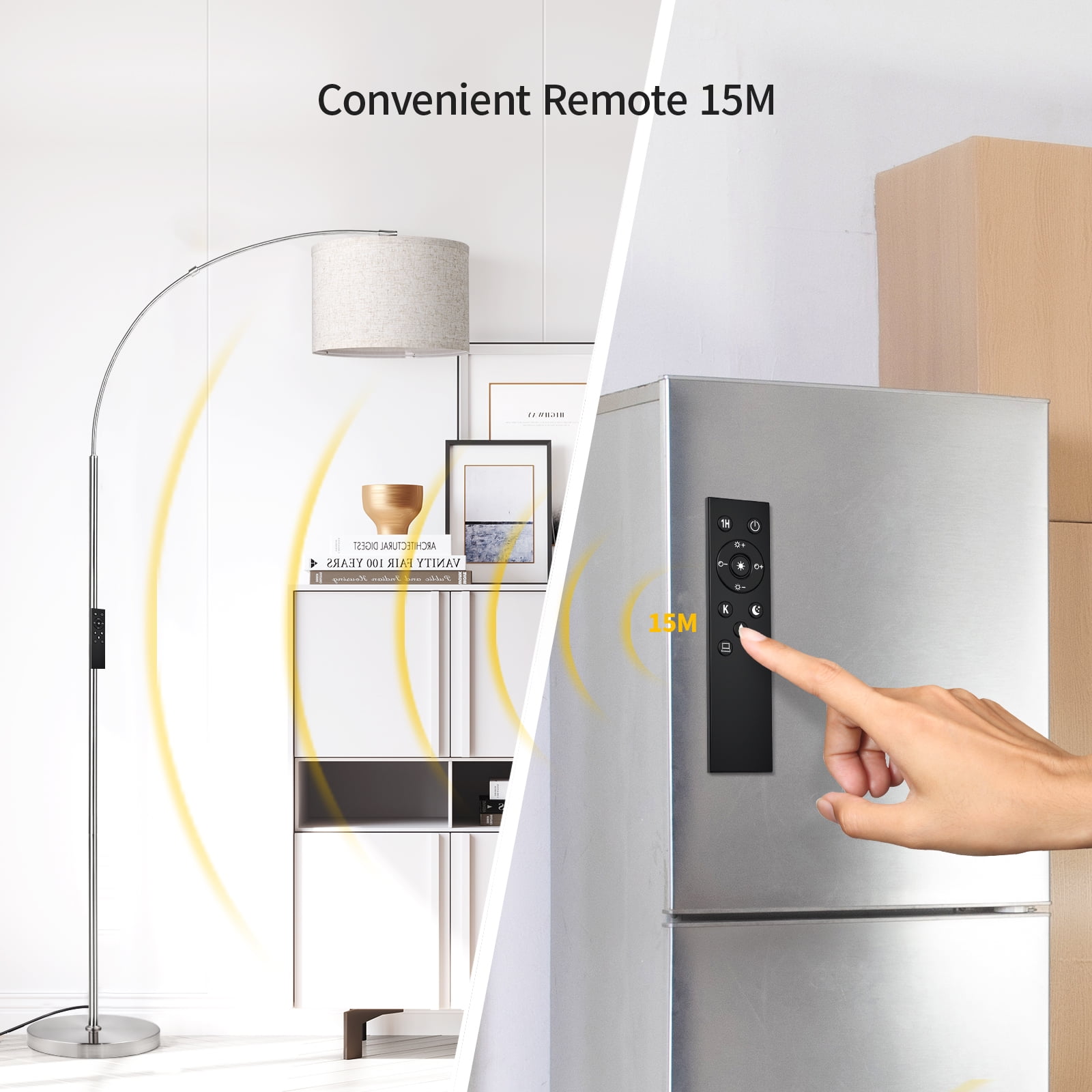 AOHAO 75" Modern Dimmable Silver Arched Floor Lamp with Beige Drum - Image 11