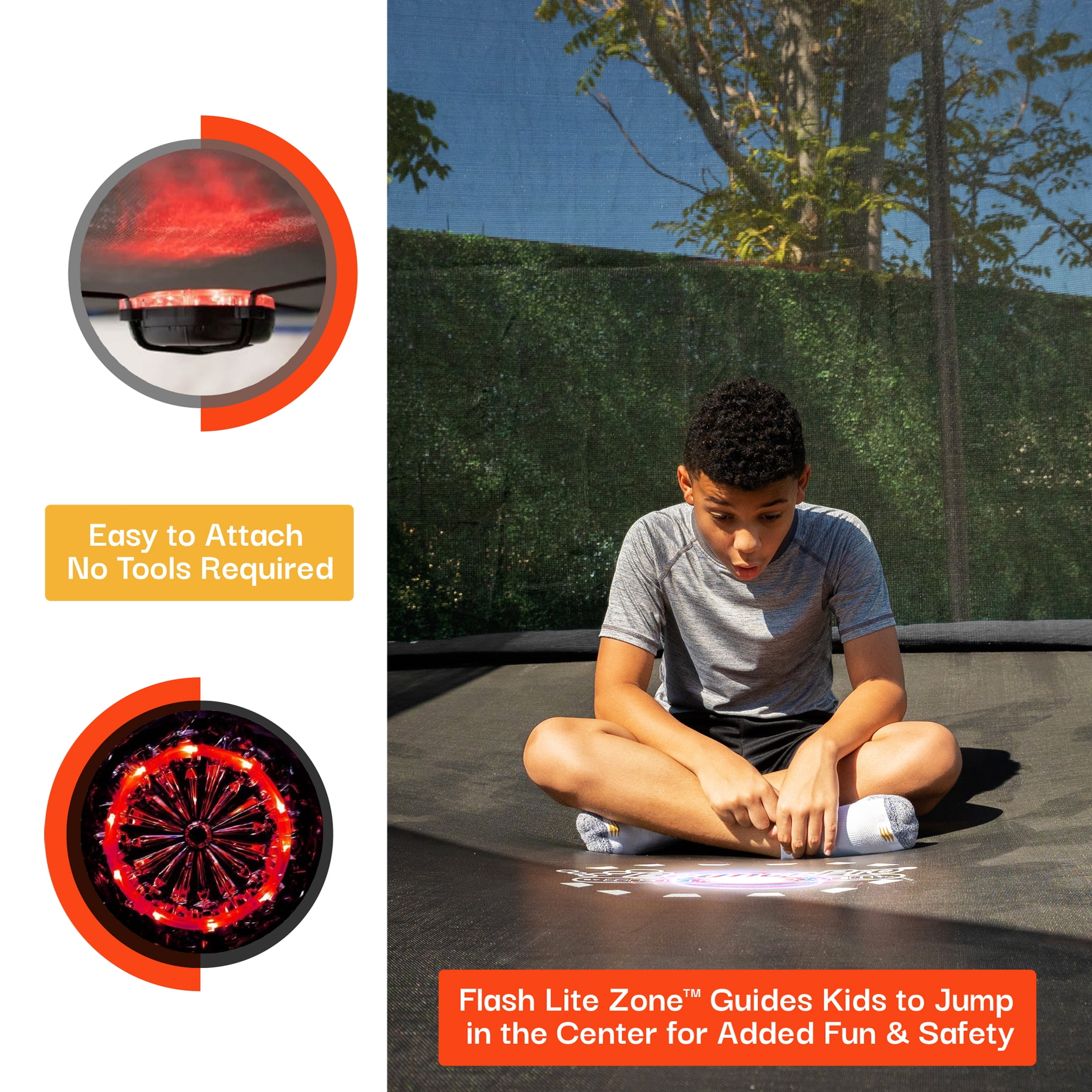 Bounce Pro 14ft Multiplay Trampoline & Enclosure Combo Set with Basketball, Electron Shooter Game, Flash Light Zone Features, Painted Legs & Phone Pouch - Image 4