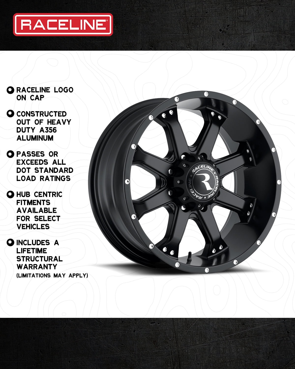 Raceline 991B-ASSAULT 17" Cast Aluminum Wheel, ASSAULT BLACK 17X9 6X5.5 +25mm (6"B/S) Fits select: 2015-2018 CHEVROLET SILVERADO K1500 LT, 2014 CHEVROLET SILVERADO K1500 - Image 4