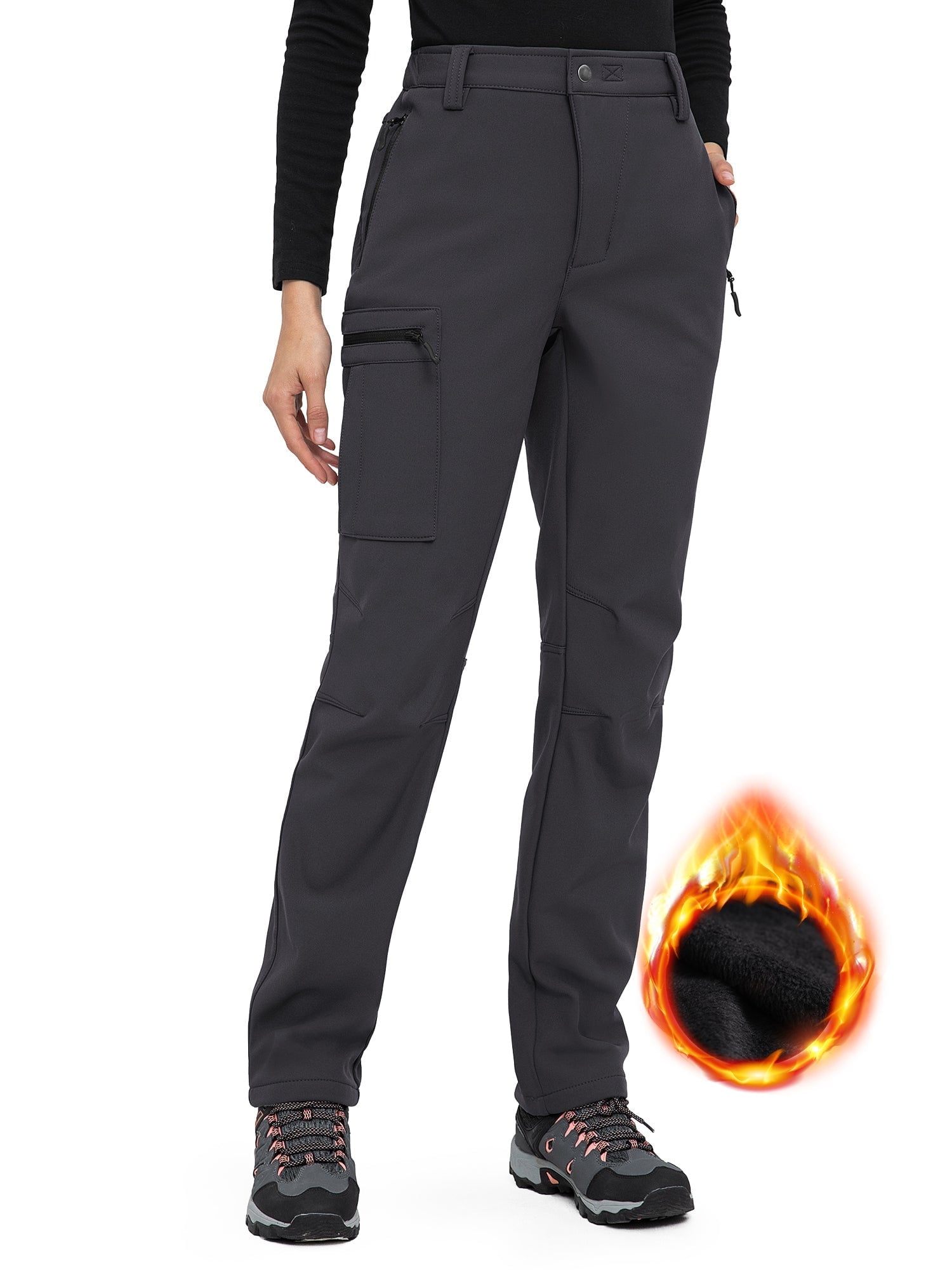 Hiauspor Women's Snow Pants Waterproof Fleece Lined Insulated for Ski Winter Hiking Grey 2XL - Image 6