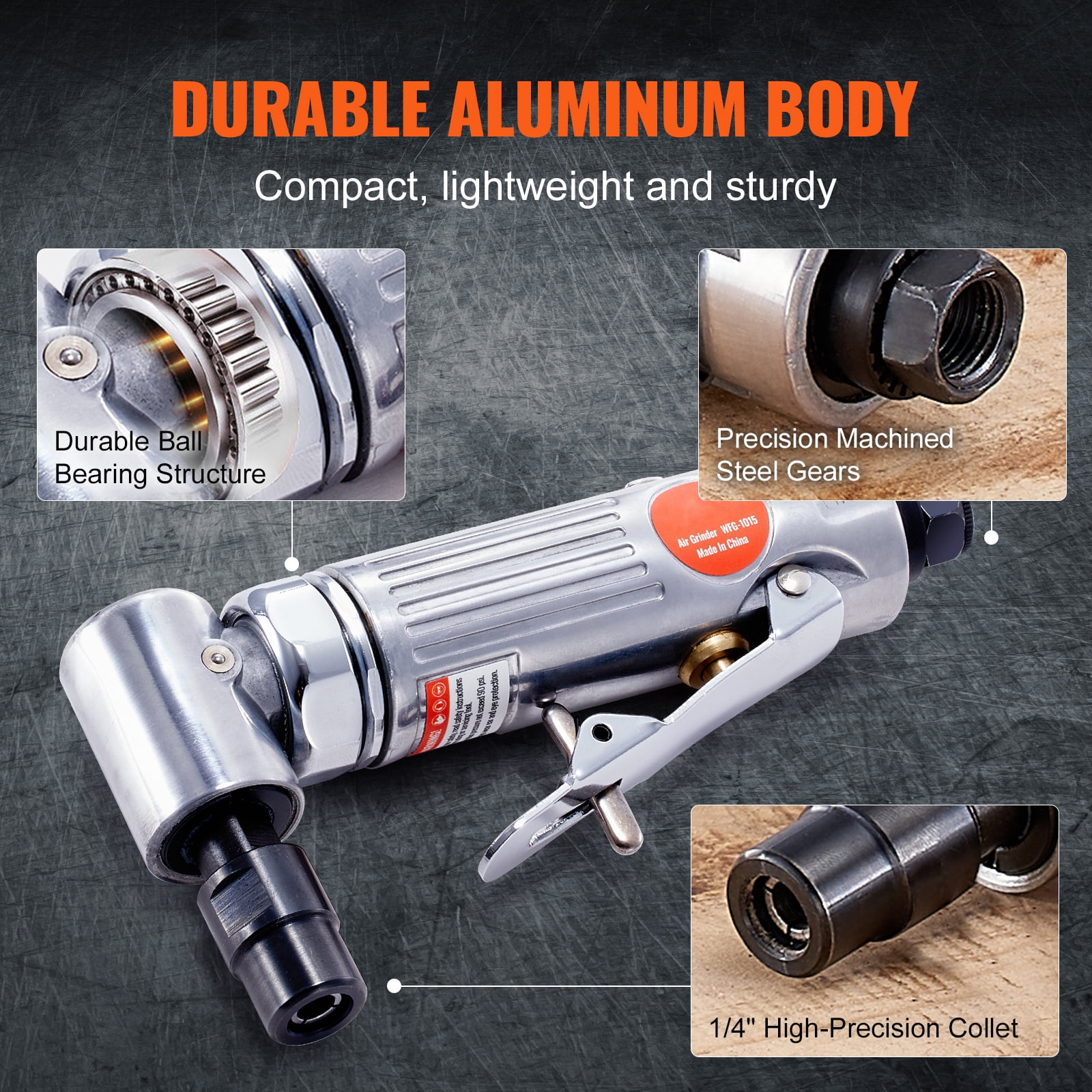 BENTISM Air Die Grinder KiT, 1/4" Right Angle Grinder With 10PCS Single Cut Carbide Burr Set, 20000 RPM/25000RPM, Ball Bearing Construction, Safety Lock, Aluminum Housing, Lightweight Power Tool - Image 6