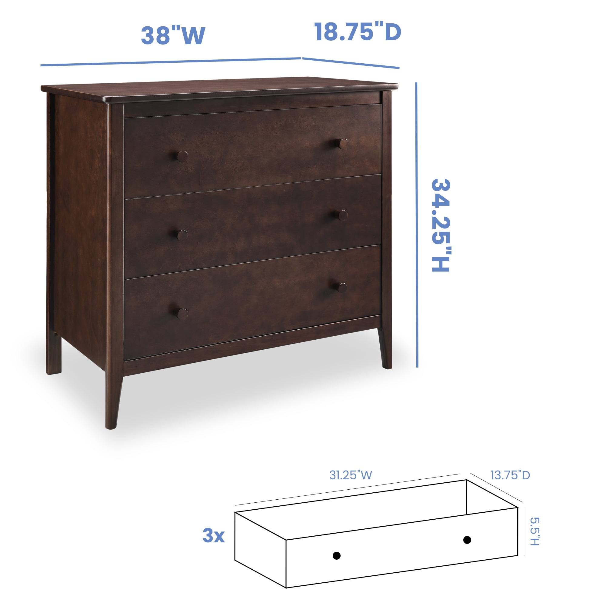 Delta Children Casey 3 Drawer Dresser, Walnut Espresso - Image 11