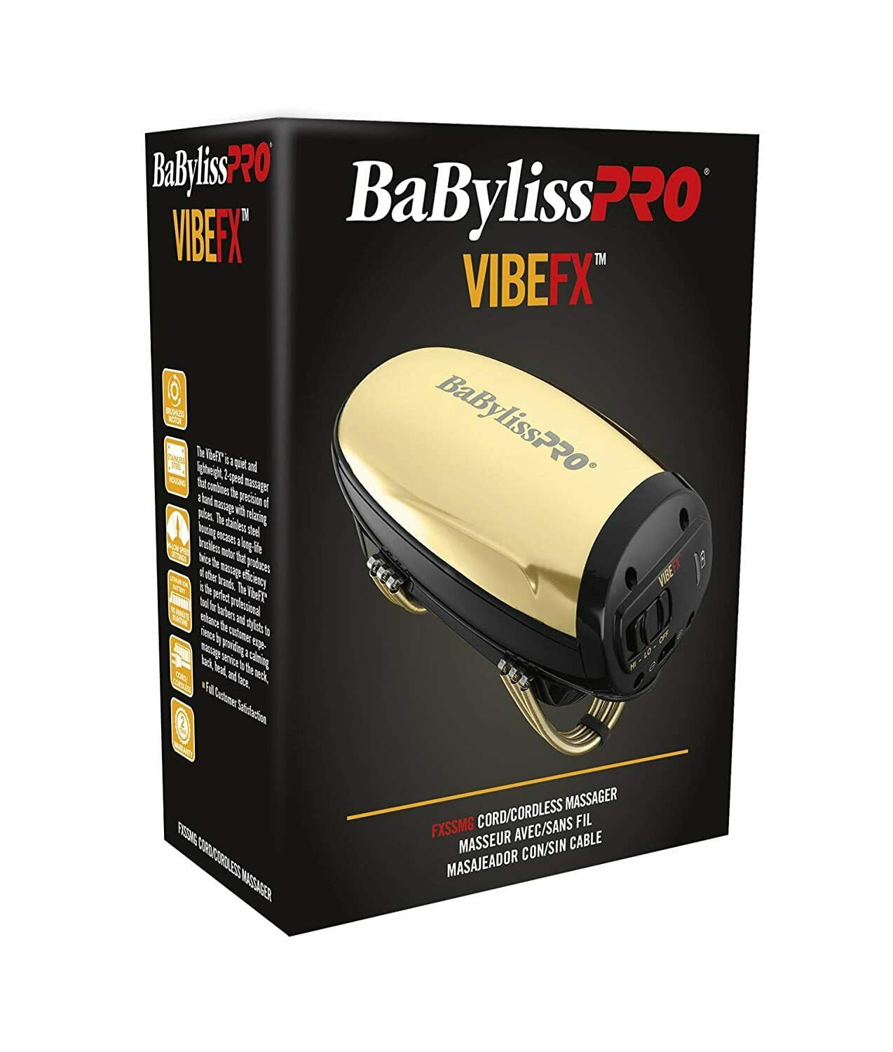 BaBylissPRO VibeFX Cord and Cordless Handheld Massager, Gold - Image 7