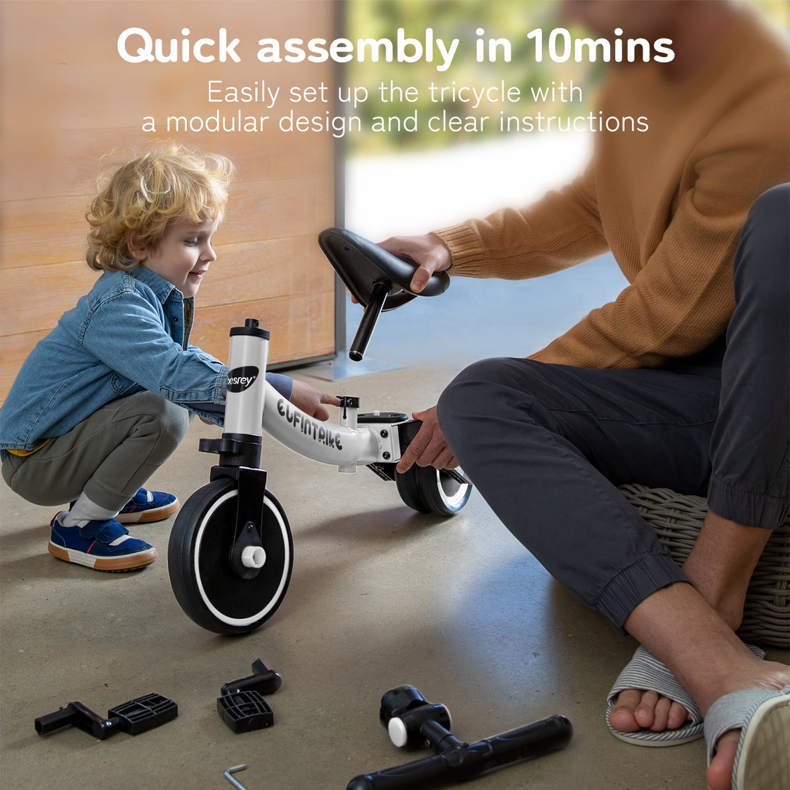 Besrey 5 in 1 Toddler Tricycle for 1-5 Years Old Boys Girls, Kids Trike for Balance Training, Baby Bike Frame 24.2 in, Blue - Image 5