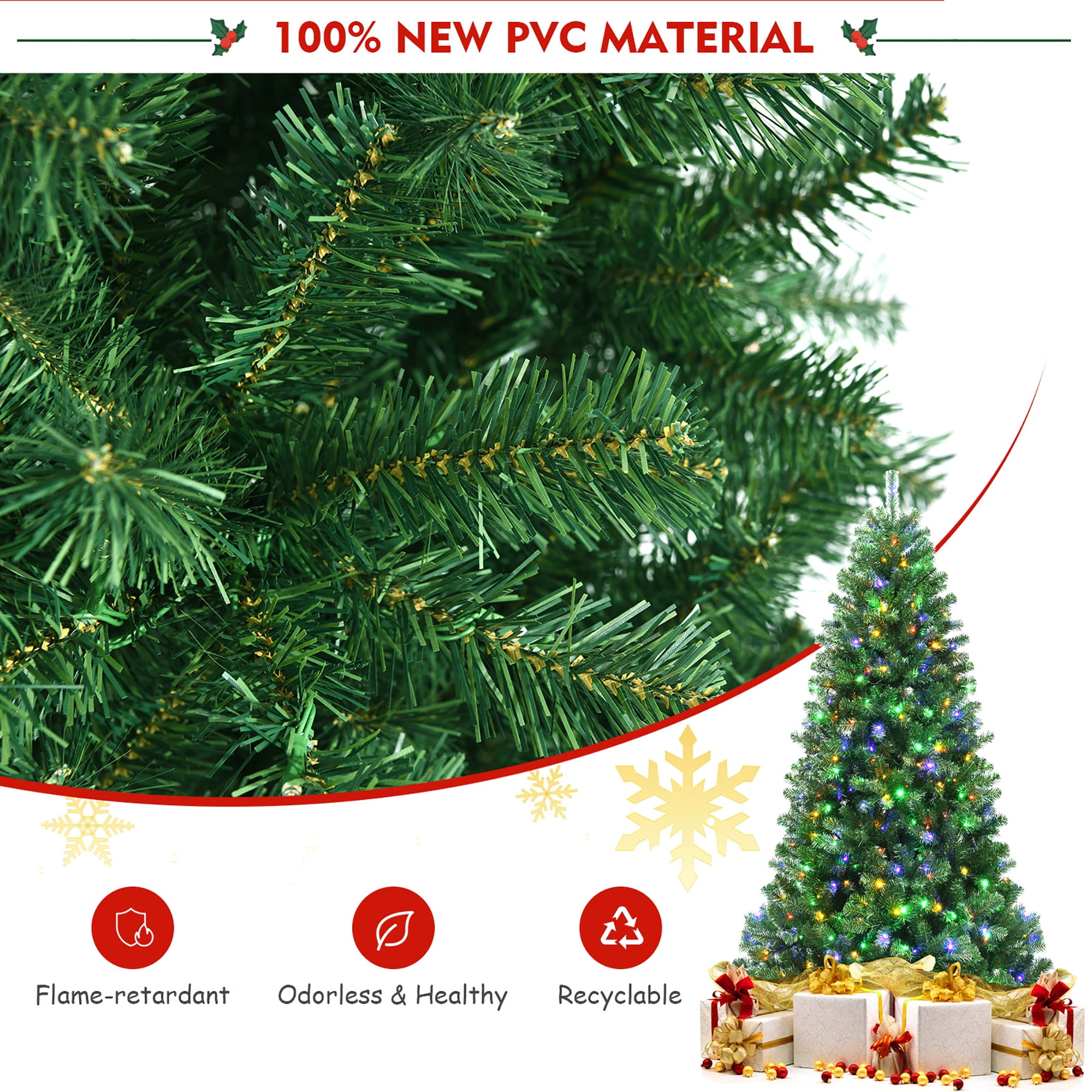 Costway 6ft Pre-lit Hinged Christmas Tree w/ Remote Control & 9 Lighting Modes - Image 9