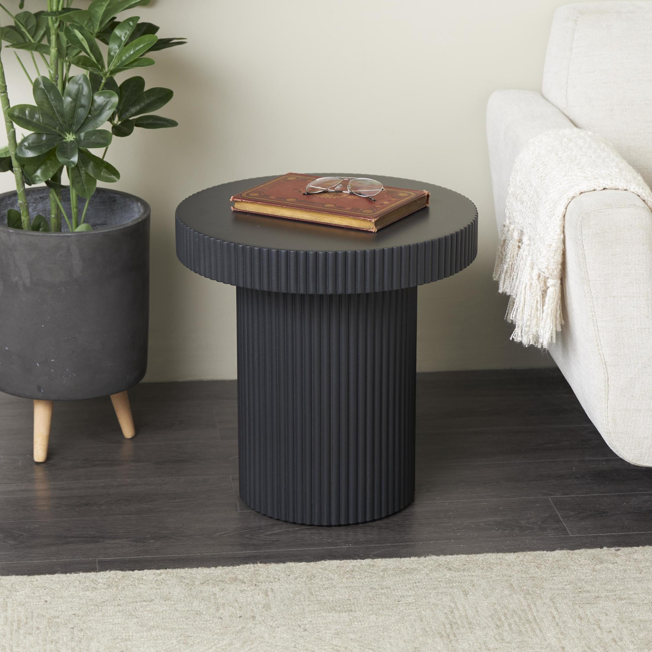 DecMode 20" x 20" Black Wooden Dimensional Ribbed Accent Table, 1-Piece - Image 11
