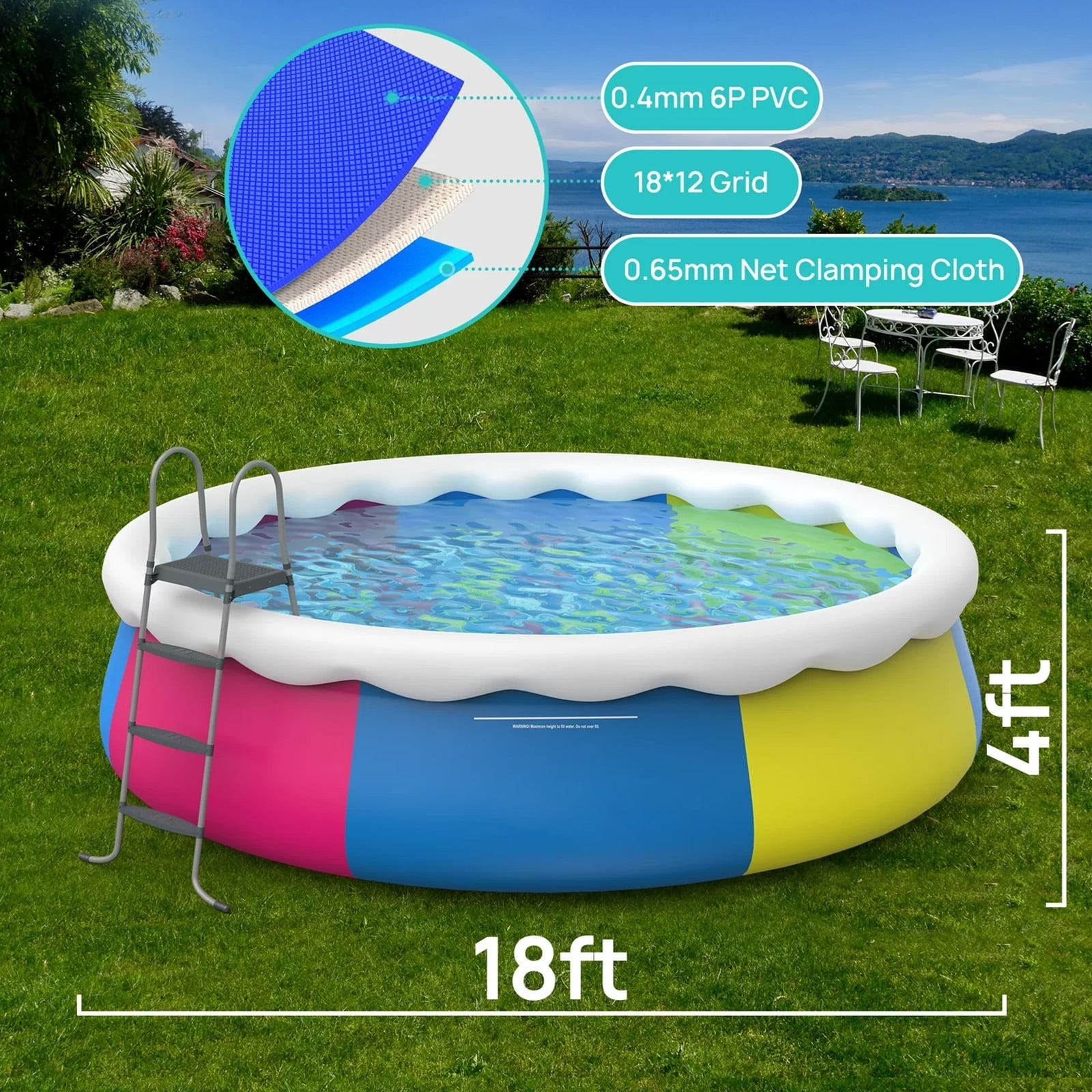 Fenbeli 18ft x 48in Round Inflatable Top Ring Swimming Pool, Multicolor - Image 9