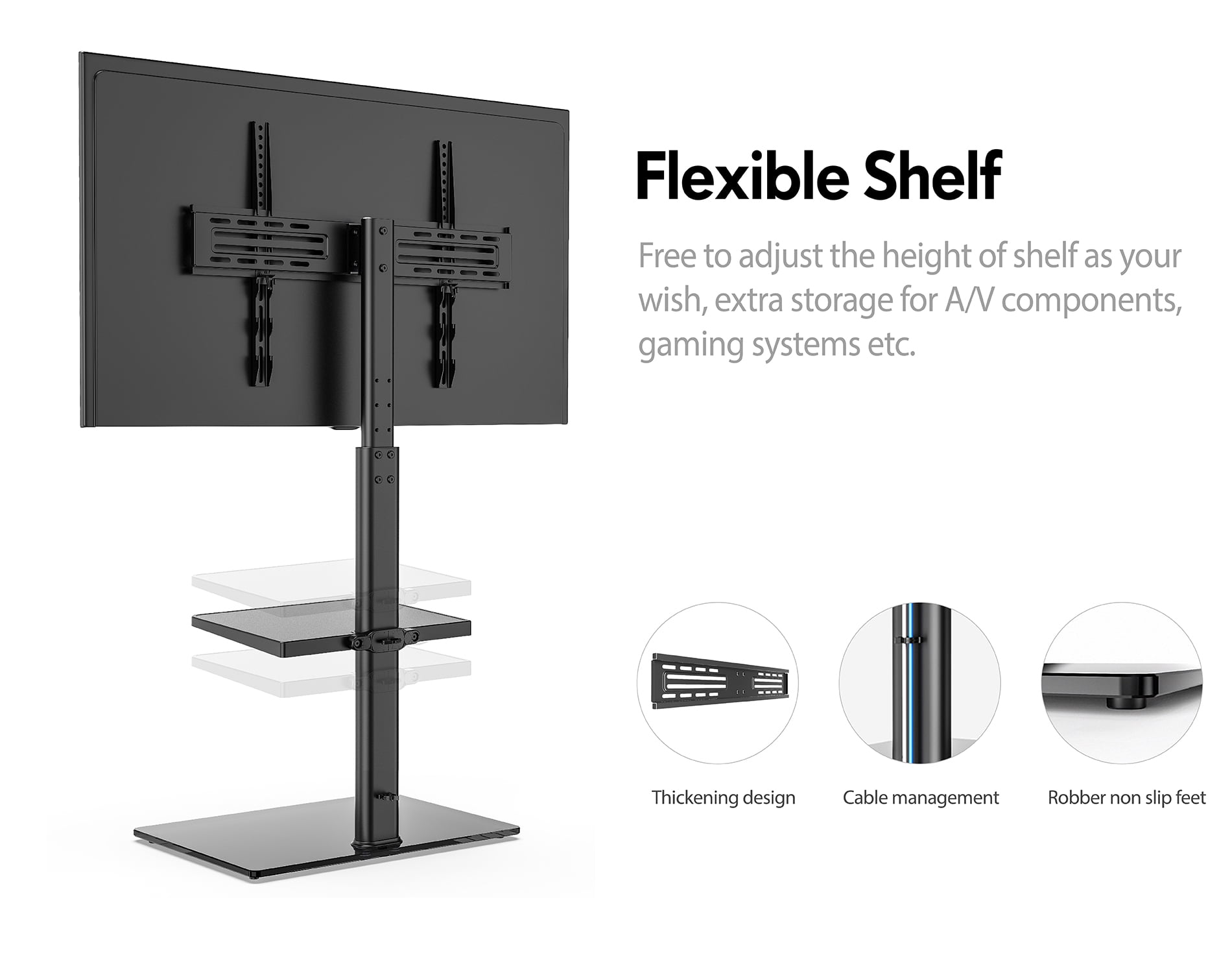 FITUEYES Floor TV Stand Mount with Swivel Bracket for TVs up to 60"/65", Black - Image 4