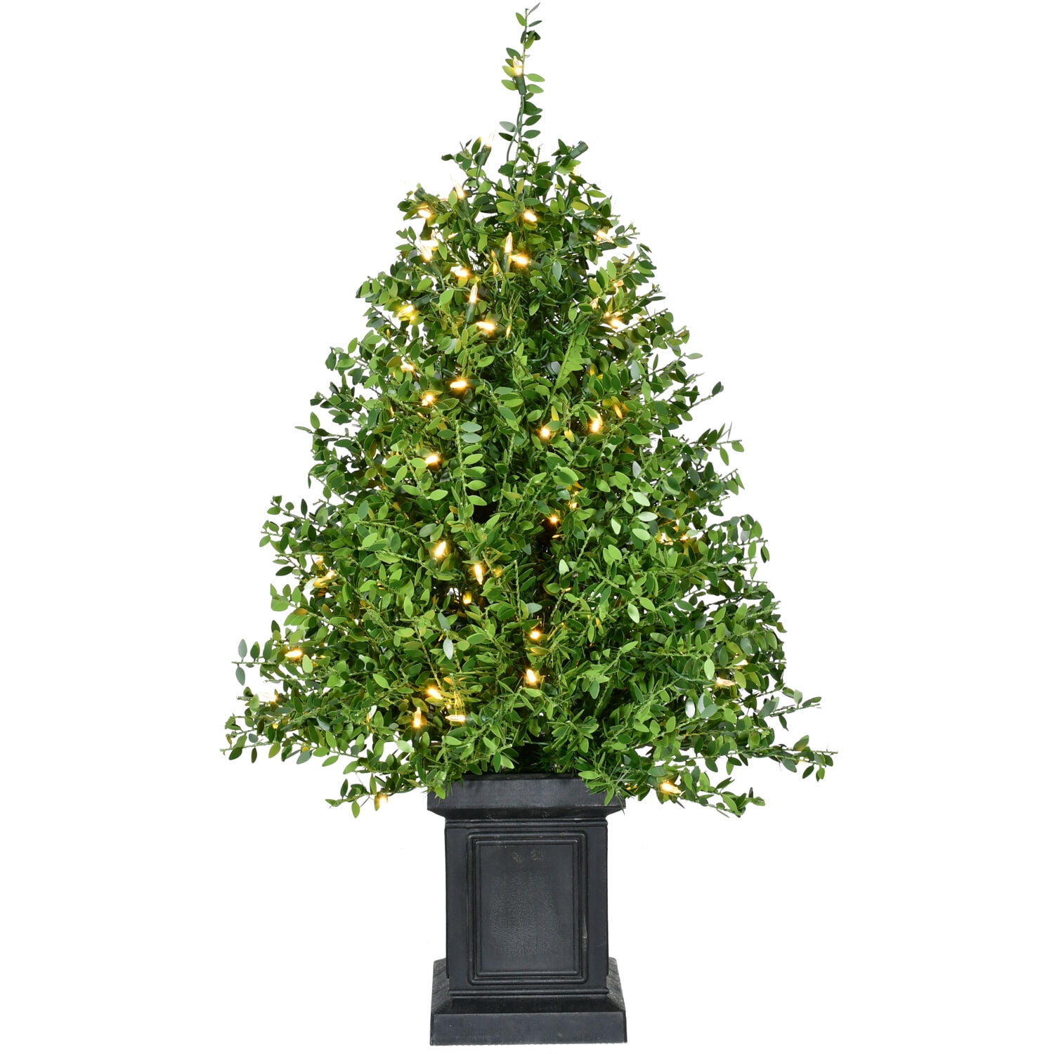 Fraser Hill Farm 2-Ft. Boxwood Porch Tree in Black Pot with Warm White Lights, Set of 2, FFBXPT024-5GR1/S2 - Image 7