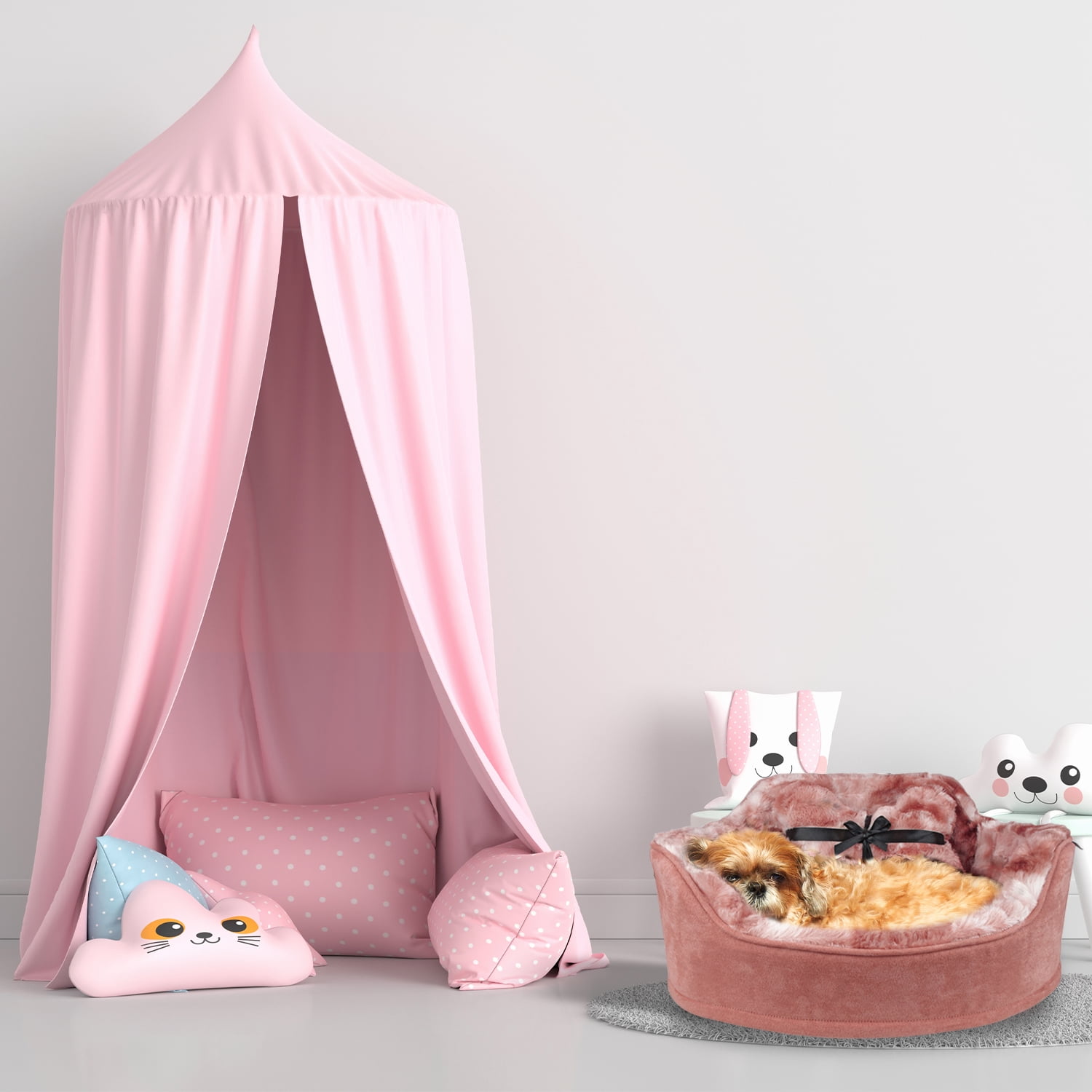 Precious Tails Faux Fur Princess Cat Dog Bed with Plush Bone Pillow – Small - Image 4