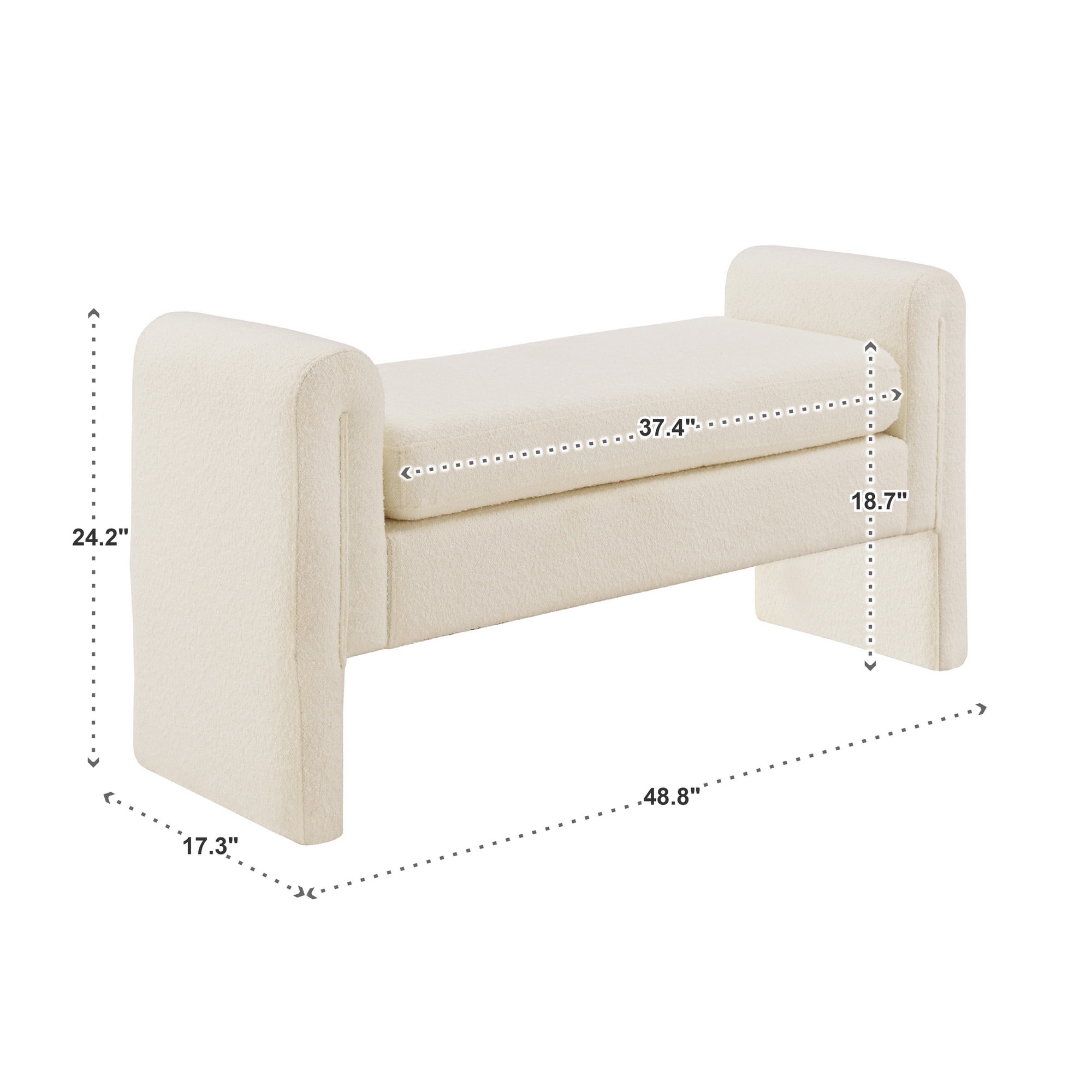 Weston Home Modica Upholstered Ivory White Boucle Bench, Large - Image 3