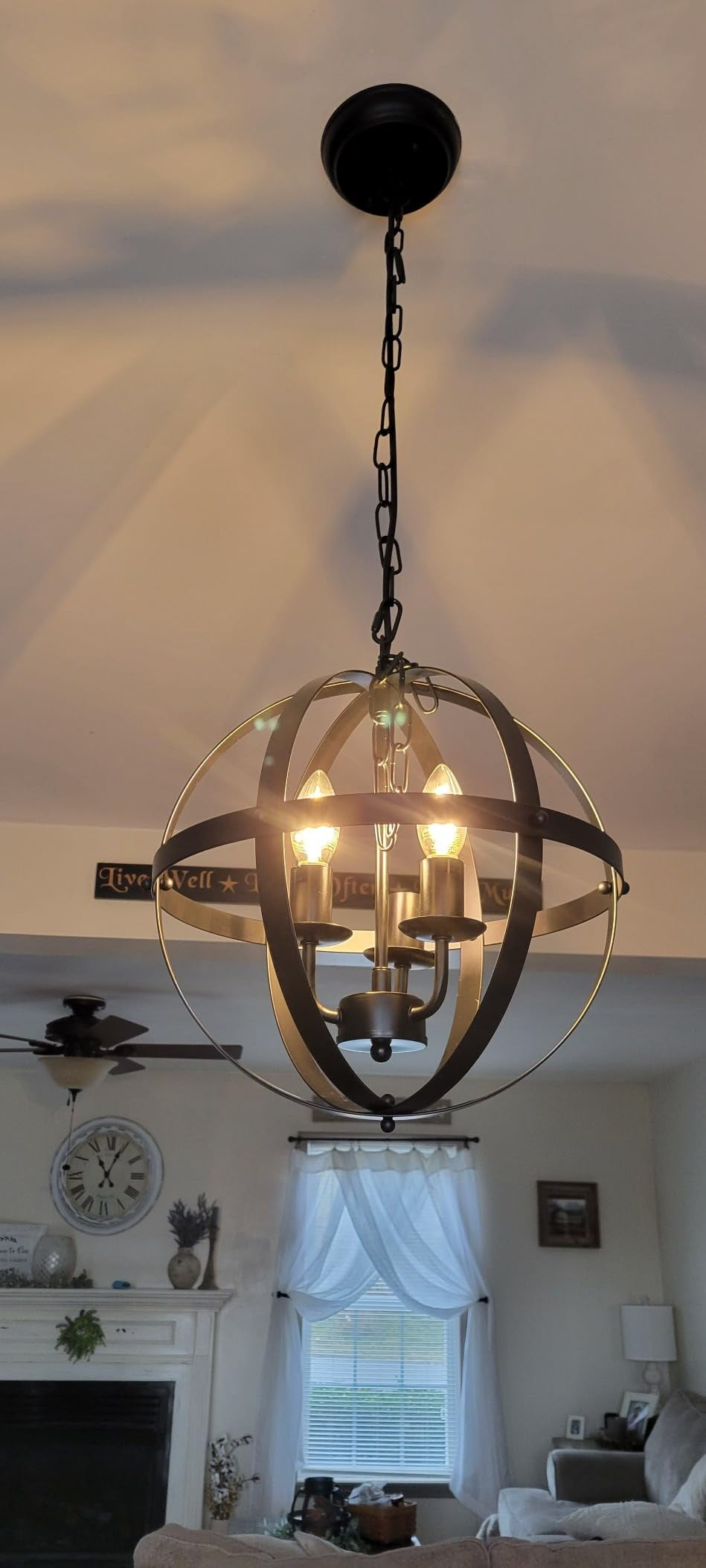 Depuley 3 Light Golden Industrial Metal Globe Pendant Lighting Fixture Rustic Chandelier Flush Mount Ceiling Light for Living Room Kitchen Bedroom Hallway, E12 Socket - Image 4