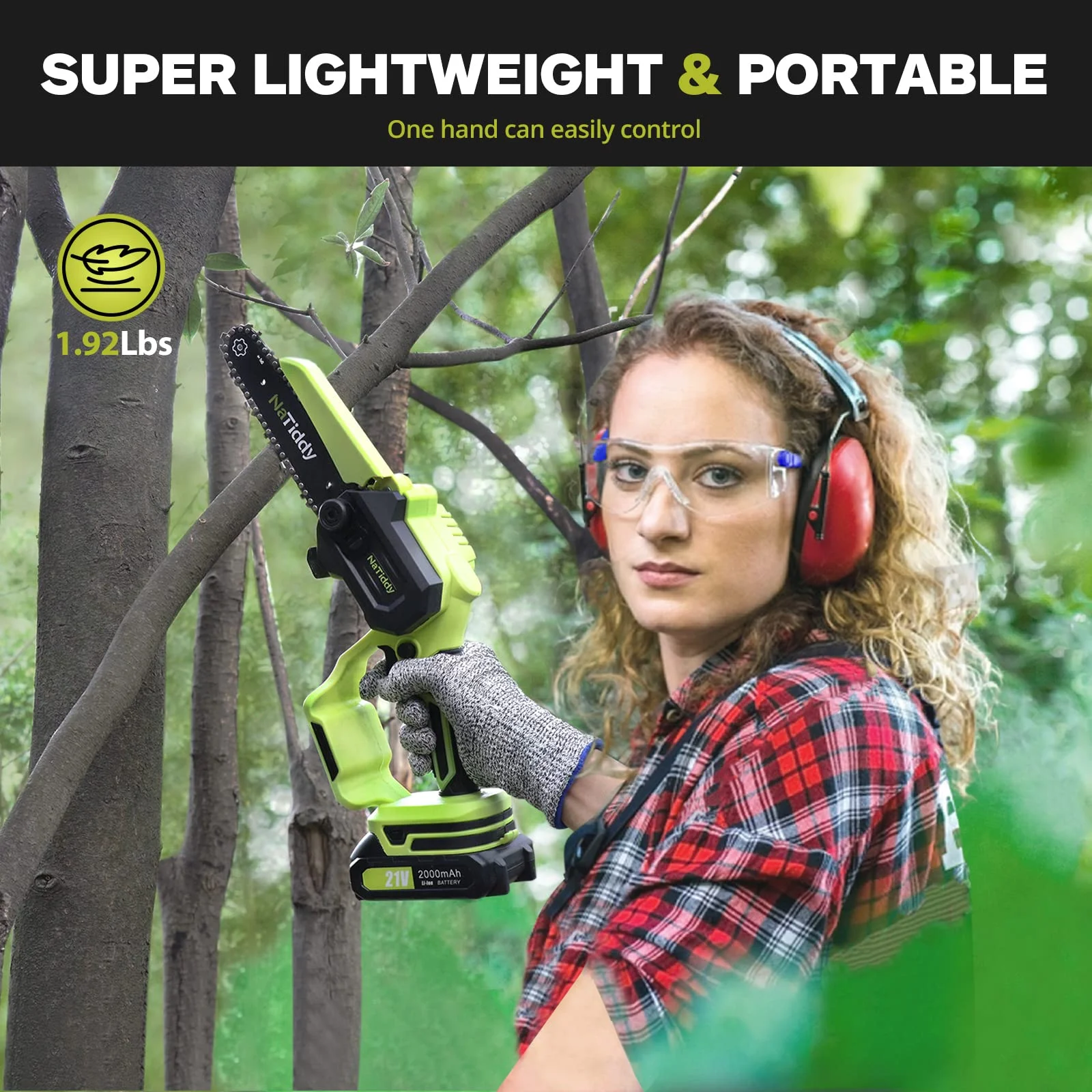 NaTiddy Mini 6” Battery Powered Chainsaw, 21V 2000mAh, Portable One-Handed Efficient Cutting - Image 6