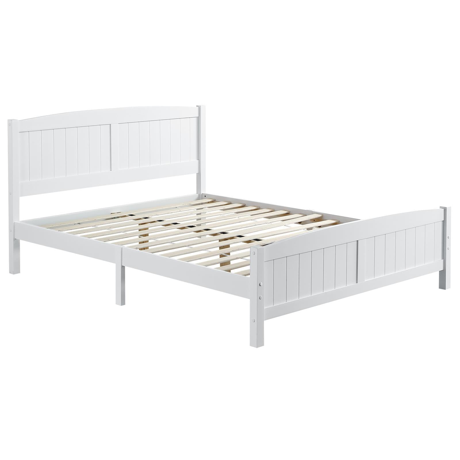 Zimtown Queen Bed Frame,Solid Pine Wood Twin Platform Bed Frame, Bedroom Queen Bed with Headboard for Adults, White - Image 2