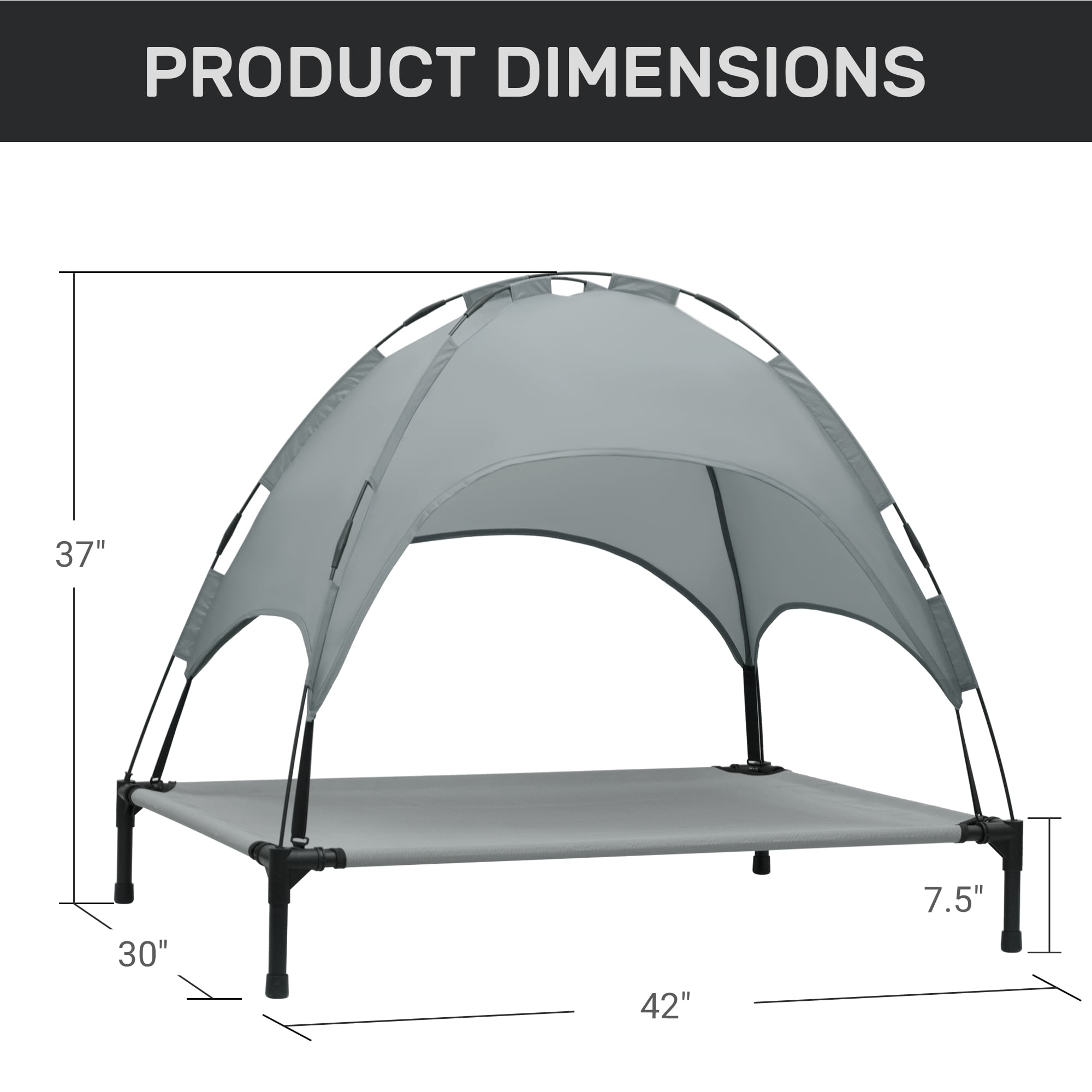 48 Inches Extra Large Elevated Dog Bed with Canopy, Portable Indoor Outdoor Pet Cot with Removable Canopy Shade Tent for Dogs and Cats, Grey - Image 5