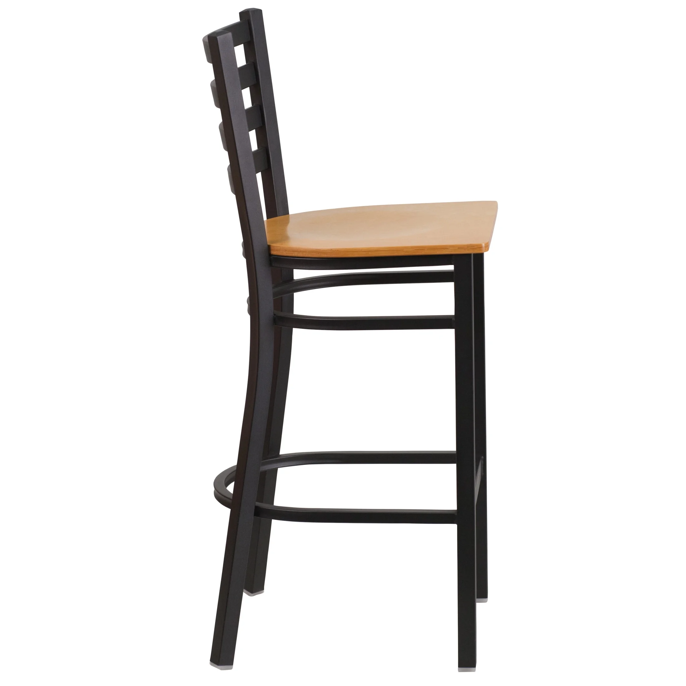 Flash Furniture HERCULES Series Black Ladder Back Metal Restaurant Barstool - Natural Wood Seat - Image 2