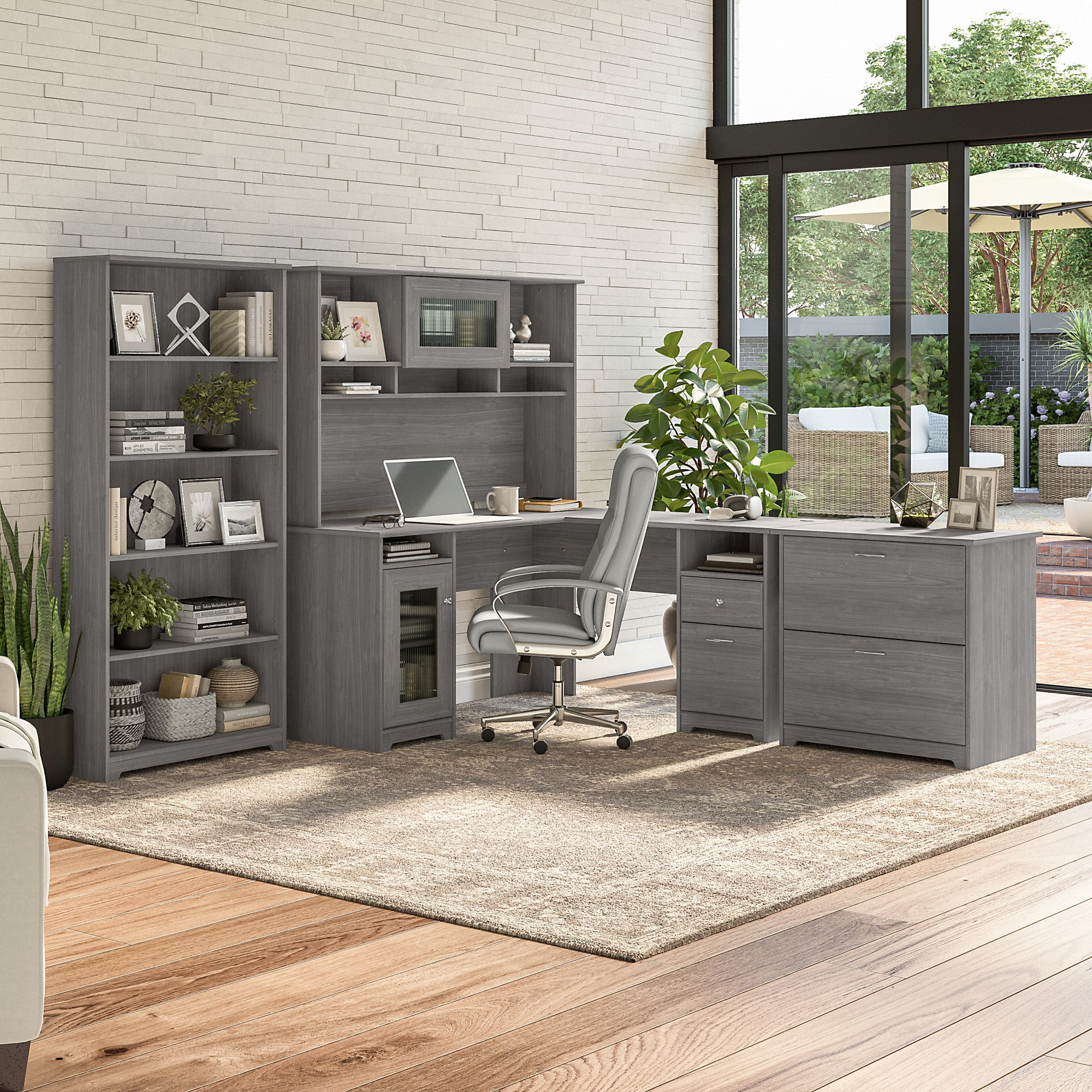 Bush Furniture Cabot 60" L Shaped Desk with Storage, Modern Gray - Image 2