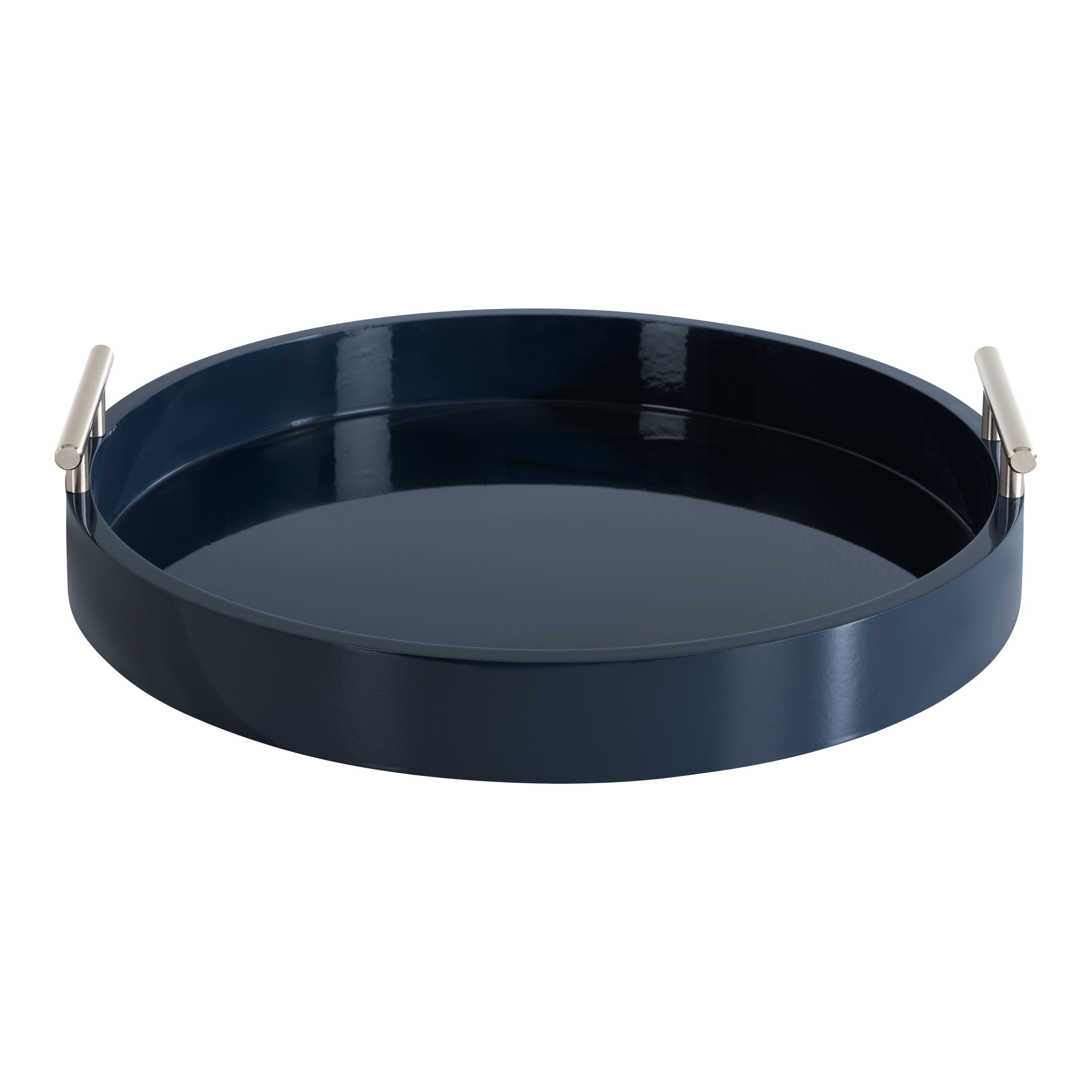 Kate And Laurel Lipton Modern Round Tray, 15.5 Diameter, Navy and Silver, Decorative Accent Tray for Storage and Display - Image 6