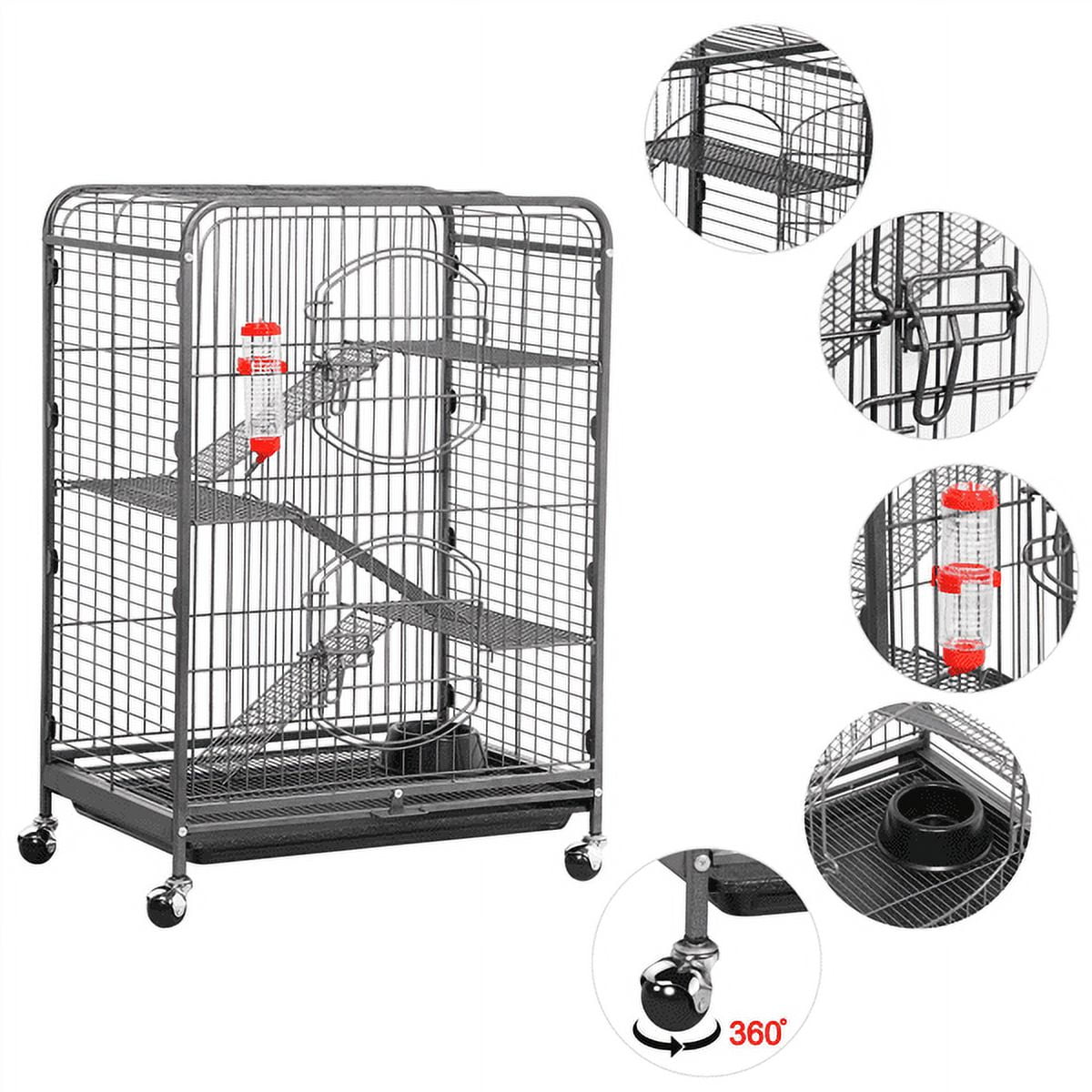Alden Design 37"H Metal 4-Tier Rolling Large Small Animal Cage,Black - Image 2