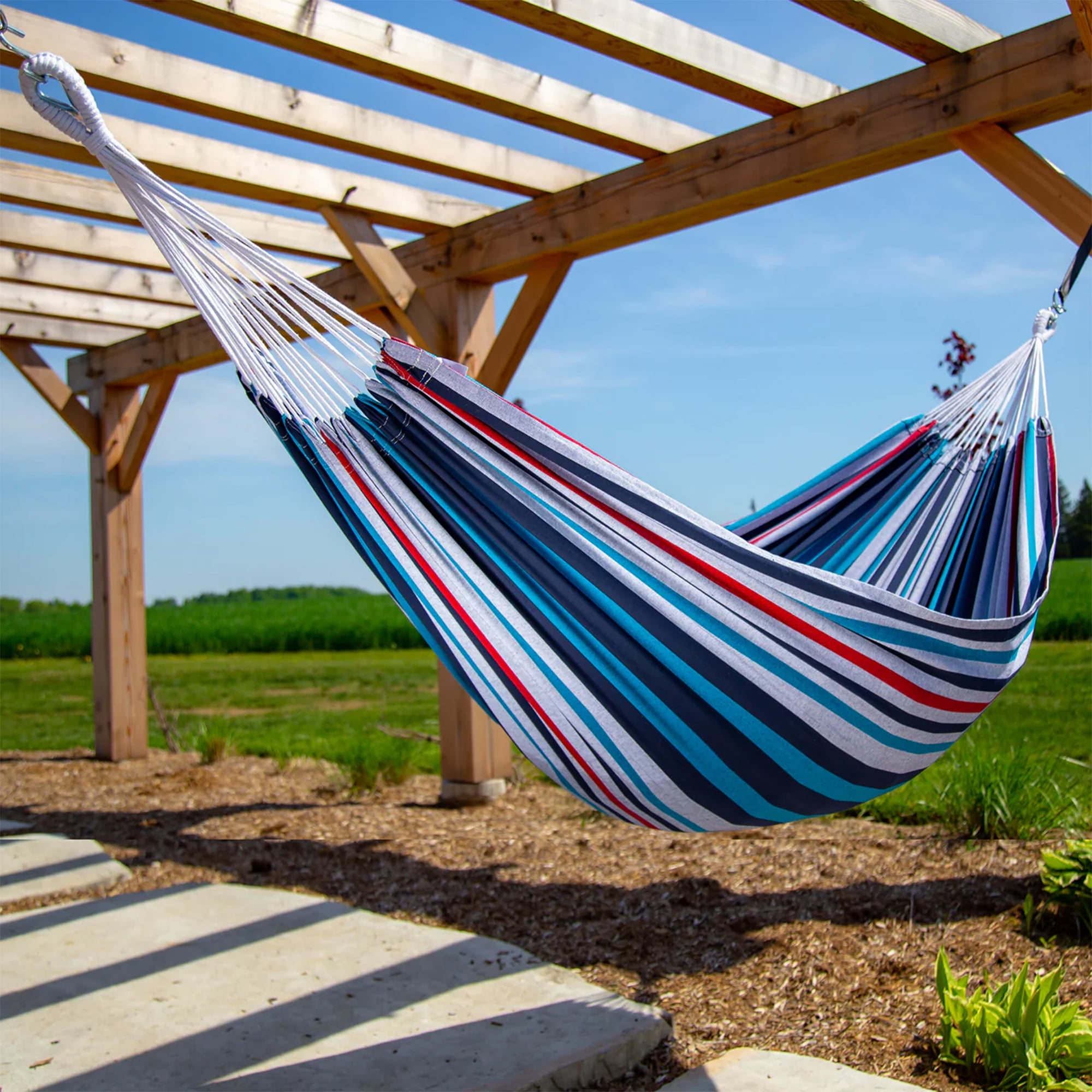 Vivere Brazilian Style Double Cotton Hammock, Outdoor Hanging Daybed, Denim - Image 4