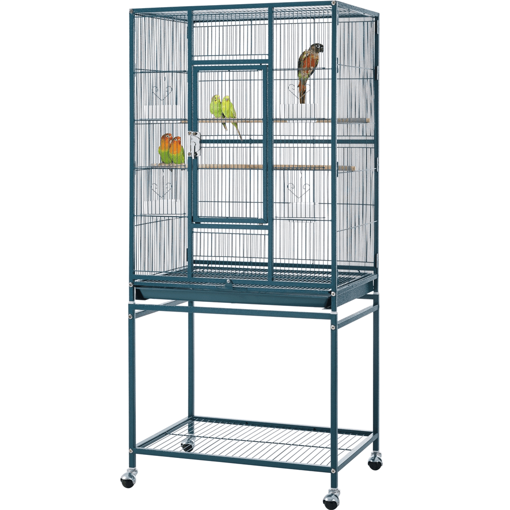 Renwick 53.5"H Large Rolling Metal Pet Cage with Detachable Stand, Navy Blue - Image 7