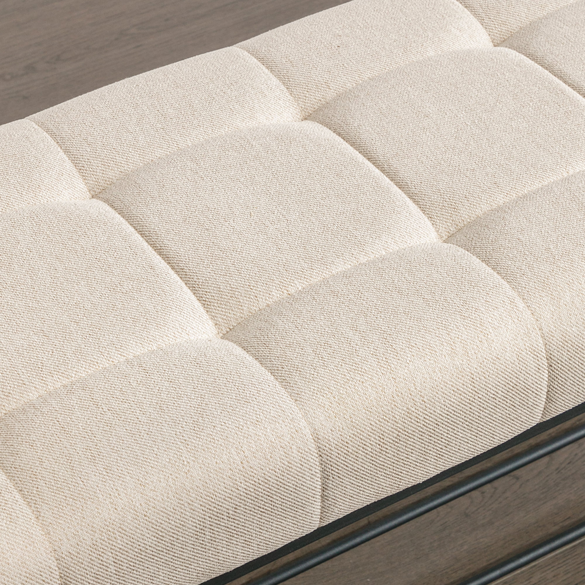 Dycanpo 44.5" End of Bed Bench,Tufted Upholstered Bench with Shoe Shelf, Linen Color - Image 5