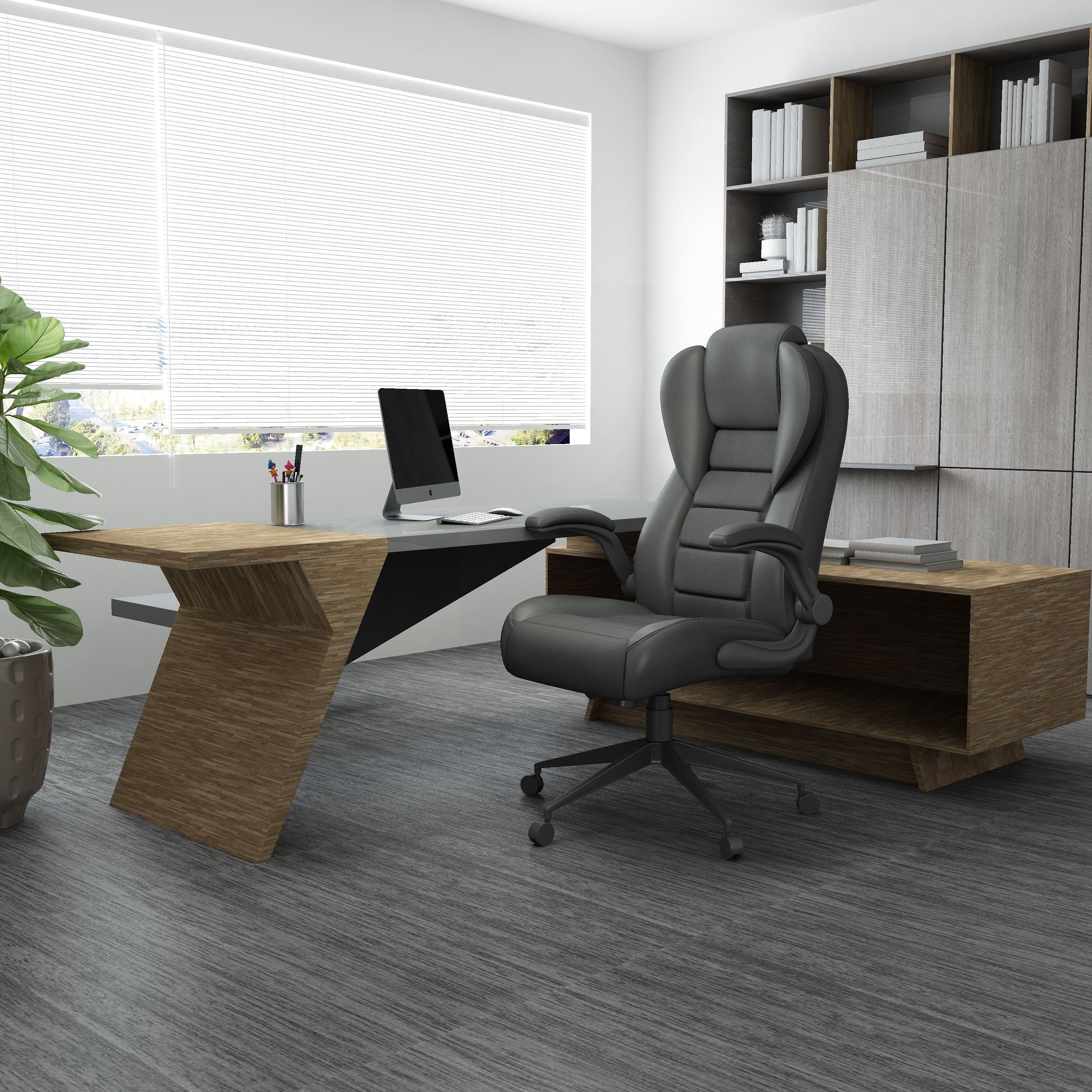 Boss Office Products High Back Flip Arm Vinyl Executive Chair in Black - Image 8