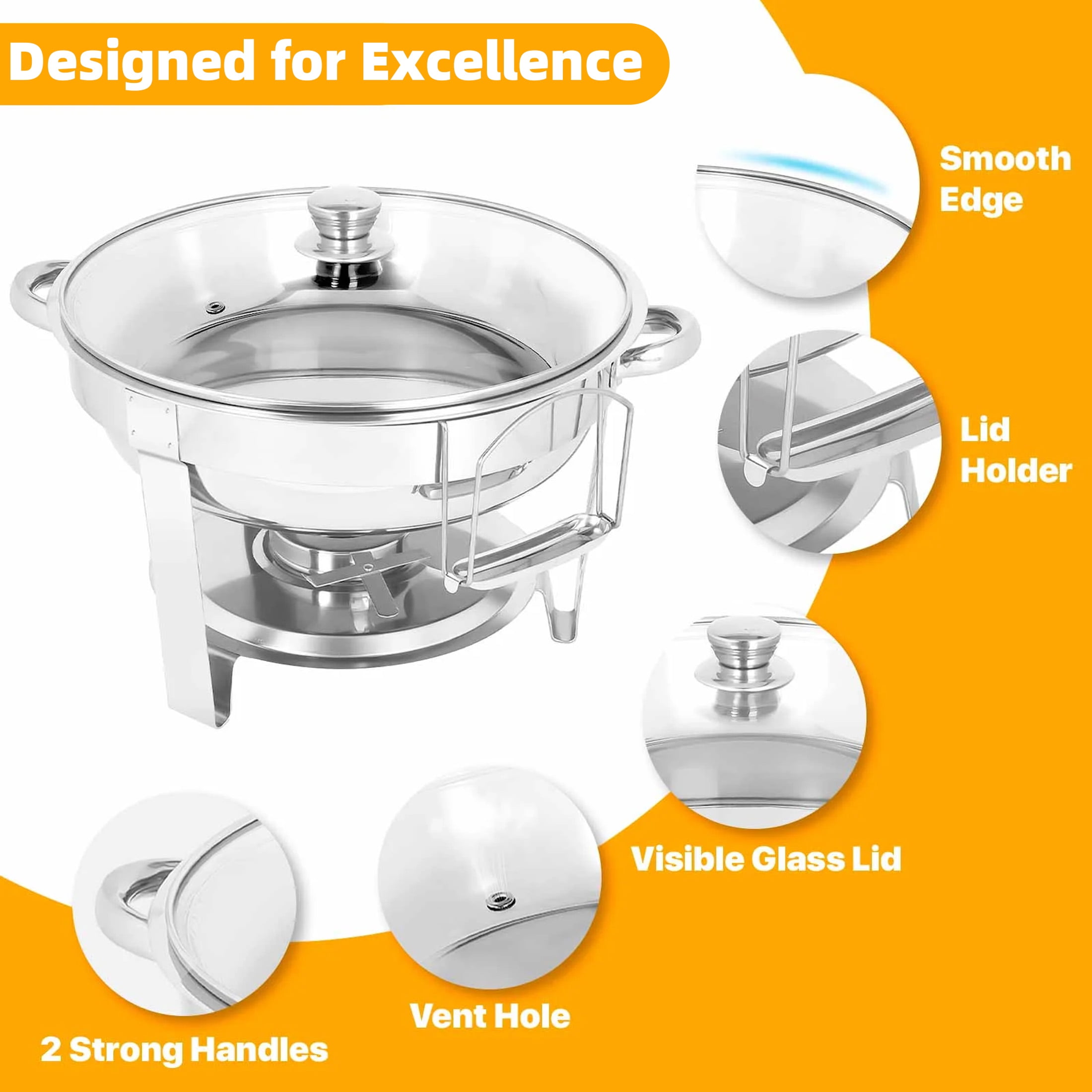 Firstness Chafing Dishes Buffet Set 2 Pack, 5 QT Round Buffet Chafing Dishes, Stainless Steel Chafers and Buffet Warmers Sets for Thanksgiving Halloween Christmas Gatherings Parties - Image 2