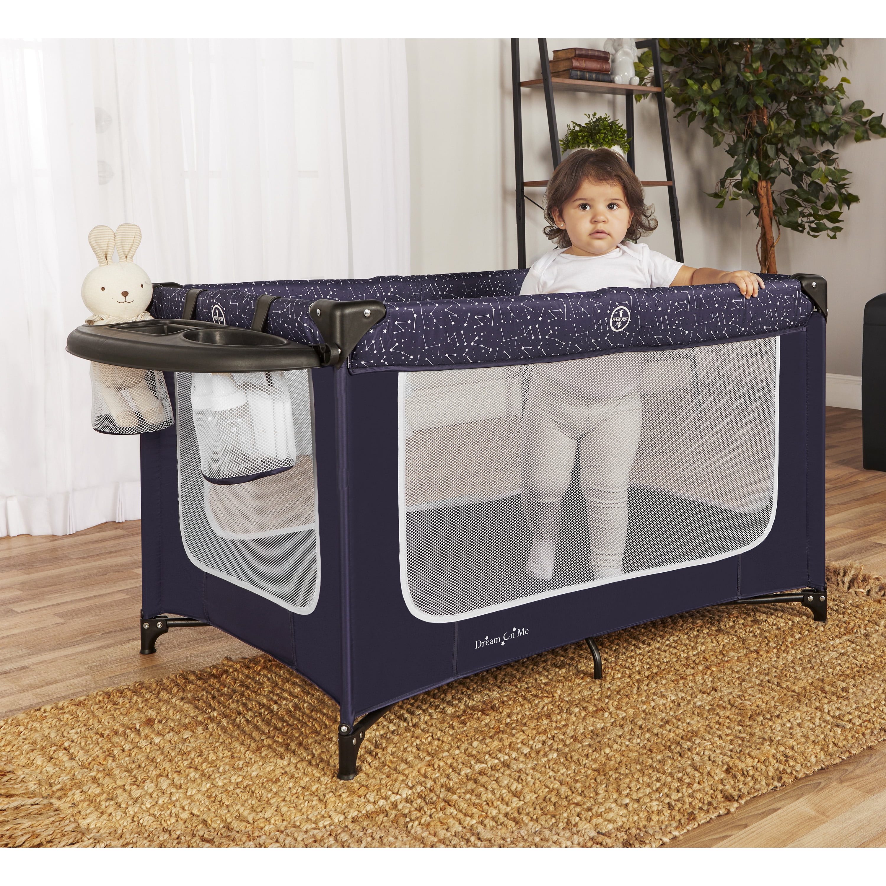 Dream On Me Emily Rose Deluxe Playard with Changing Tray and Infant Bassinet | with Canopy | Waterproof Fabric | with Changing Station | JPMA Certified | Lightweight In In Galaxy Blue - Image 18