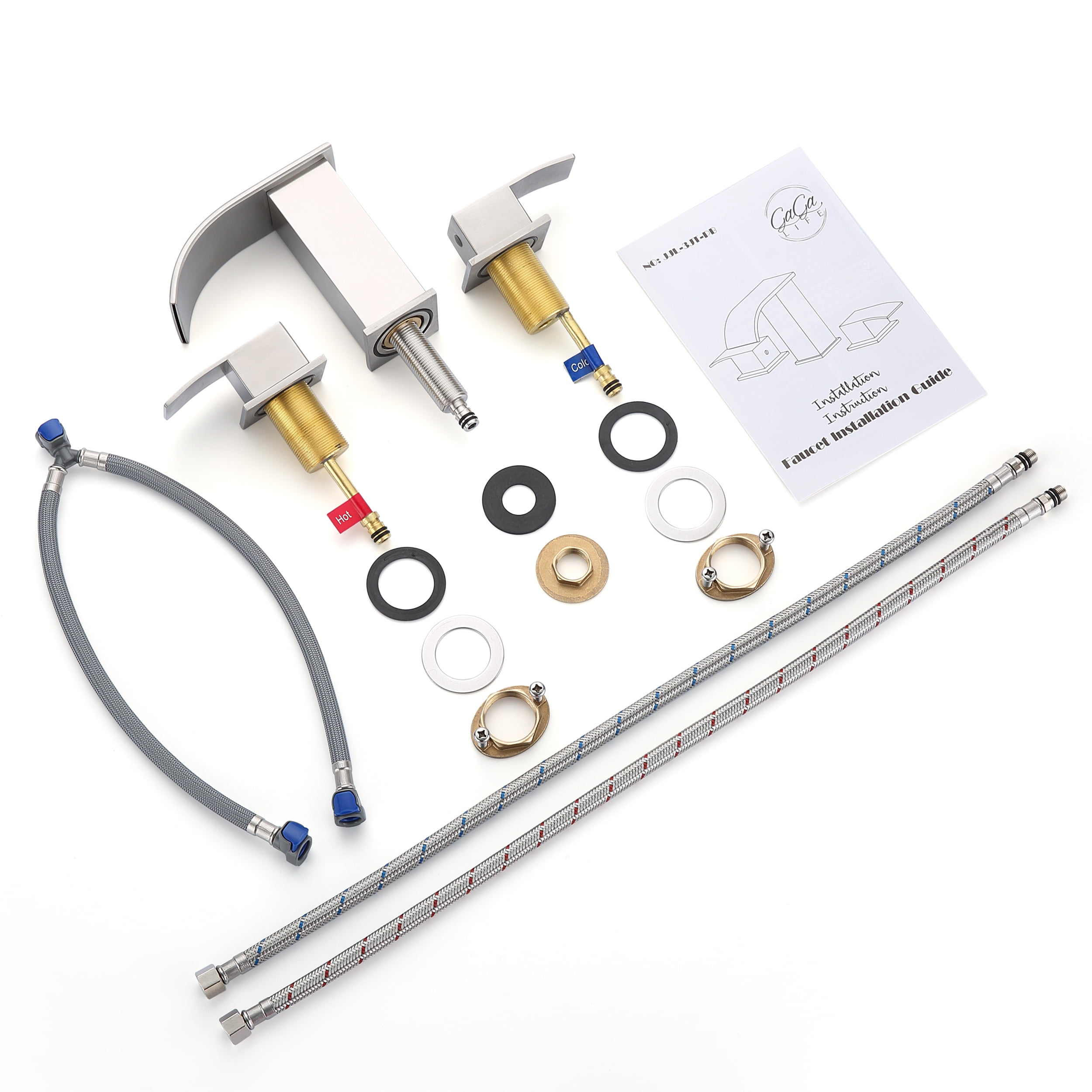 Bathroom Sinks Faucets 2-Handles 8 Inch 3 Hole - Widespread Waterfall Bathroom Sinks Brushed Nickel Faucet Gagalife - Image 8