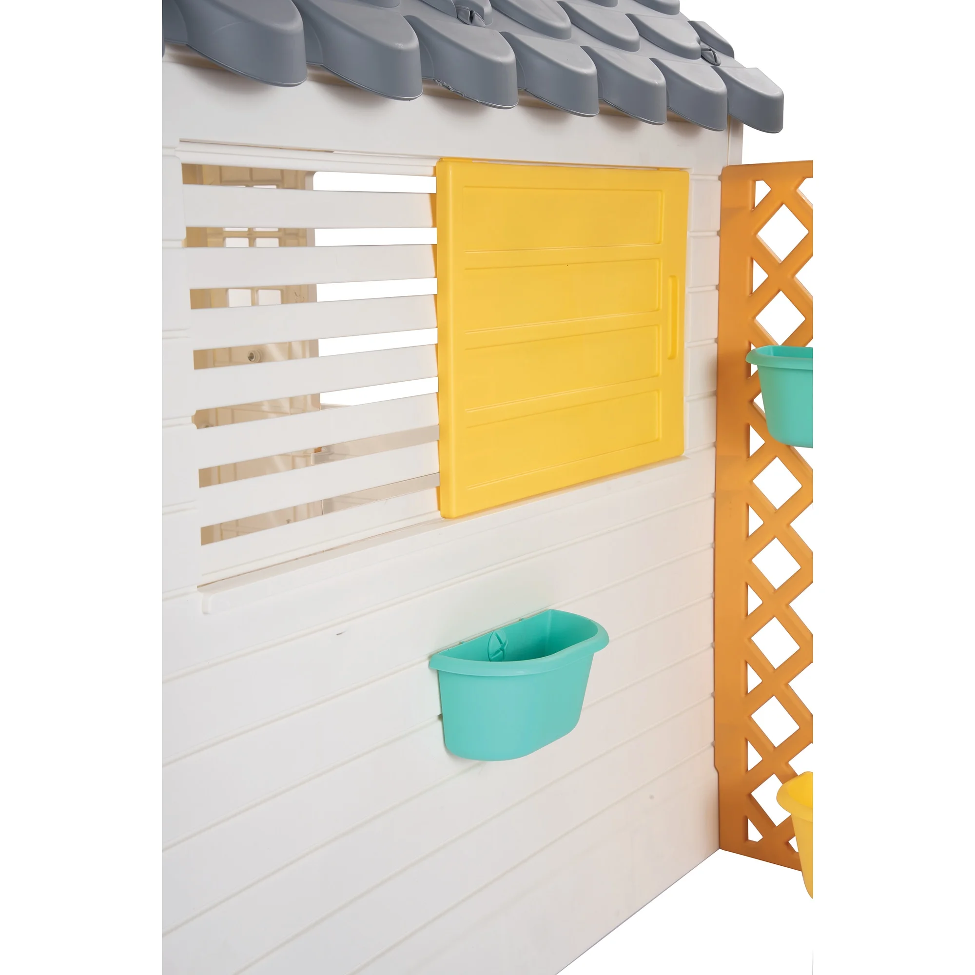 Dolu: Garden Playhouse With Fence - White-Grey-Yellow - Outdoor-Indoor Toy, Chalkboard Door, Durable Charming Design, Easy Assembly, Kids-Toddlers 2+ - Image 7