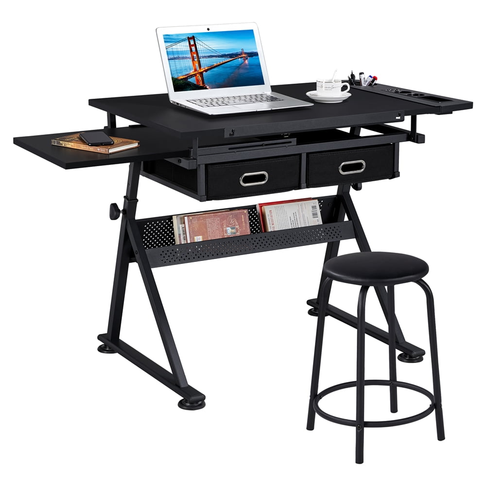 Renwick Adjustable Drafting Table with Stool, Black - Image 6
