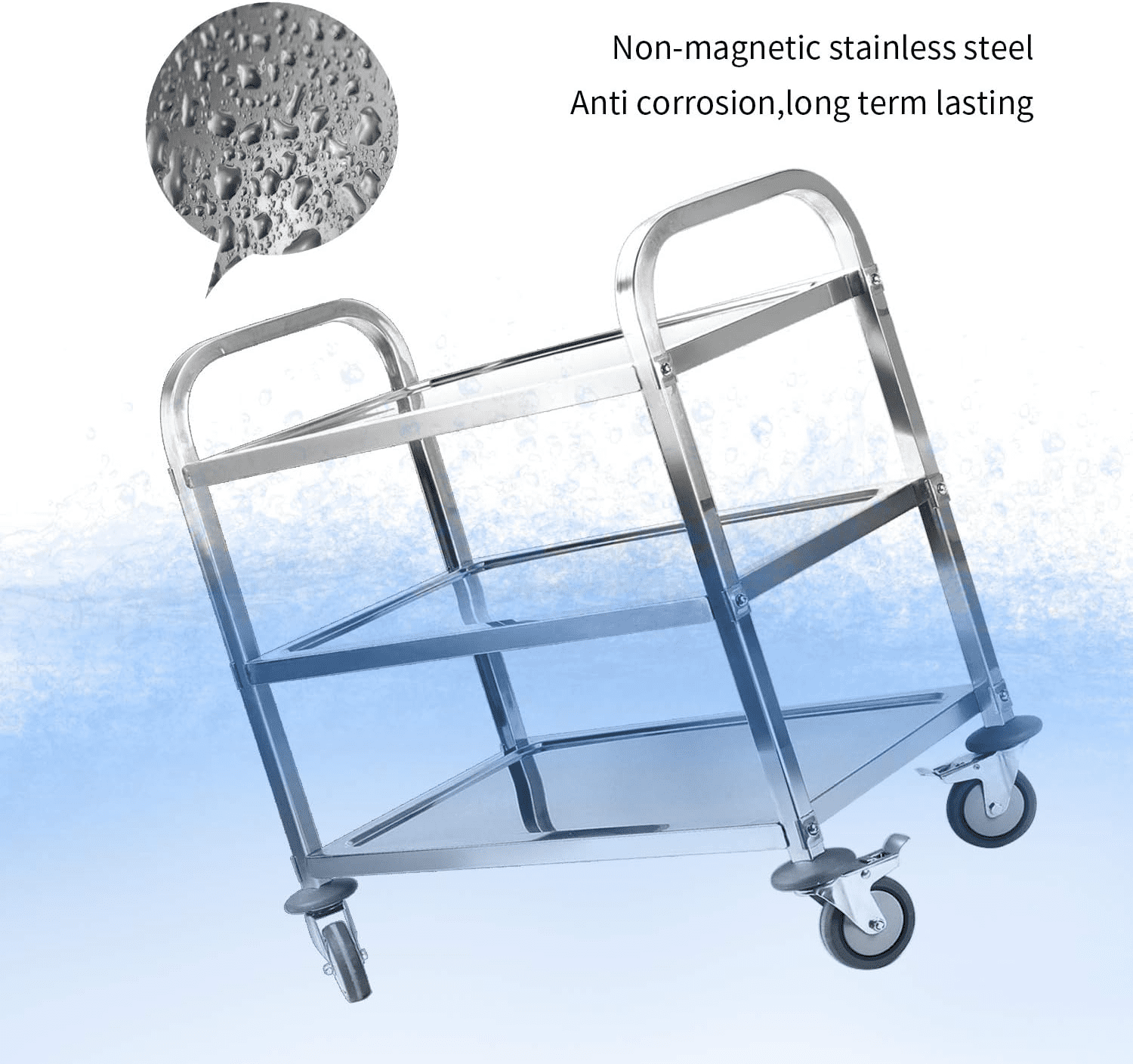 Petoto 37x20x37 inch 3-Tier Stainless Steel Utility Cart - Commercial Food Cart - Kitchen Serving Carts with Locking Wheels - Image 6