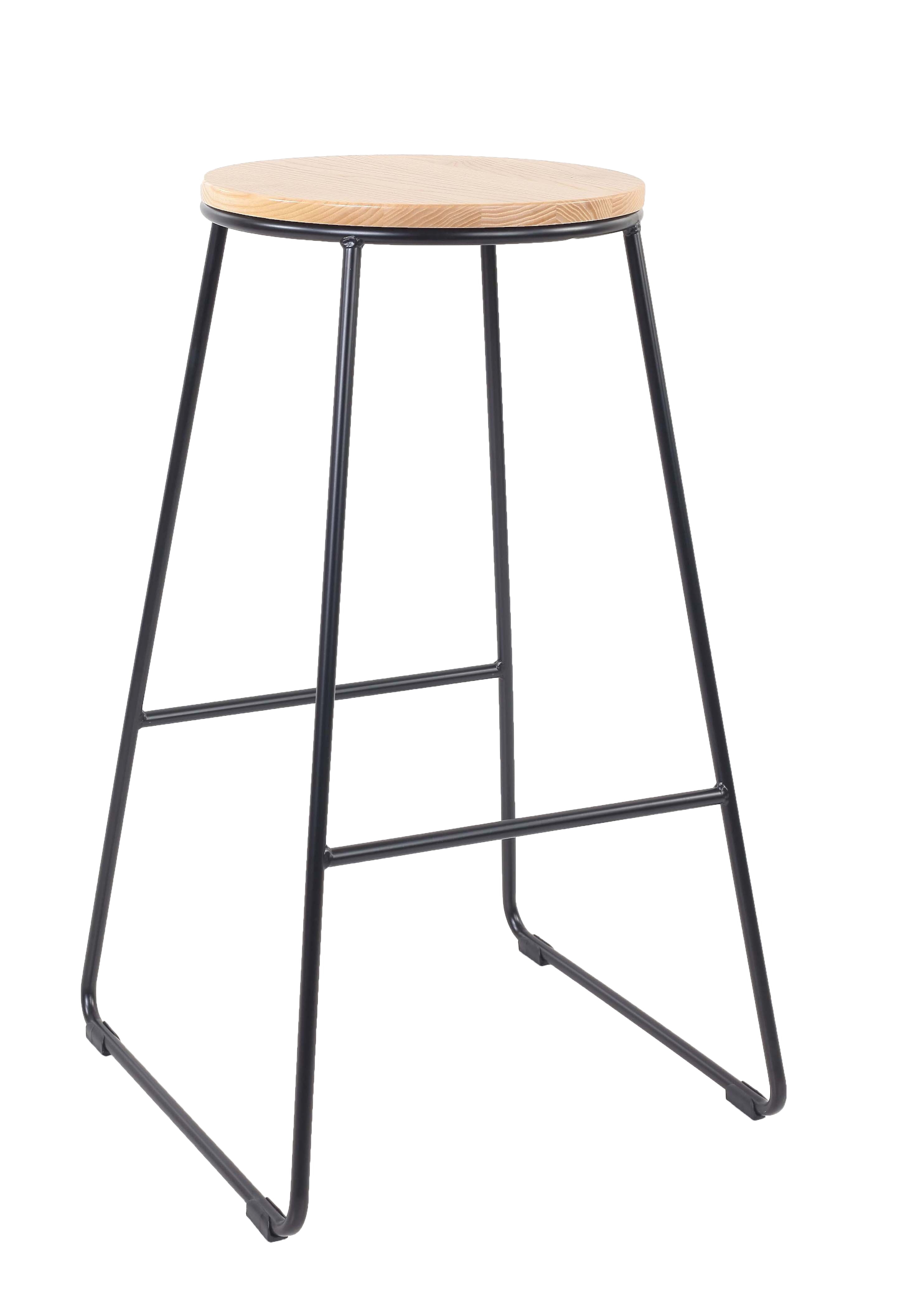 Mainstays 28"H Backless Stool Black Metal Base with Natural Wood Seat - Set of 4 - Image 2