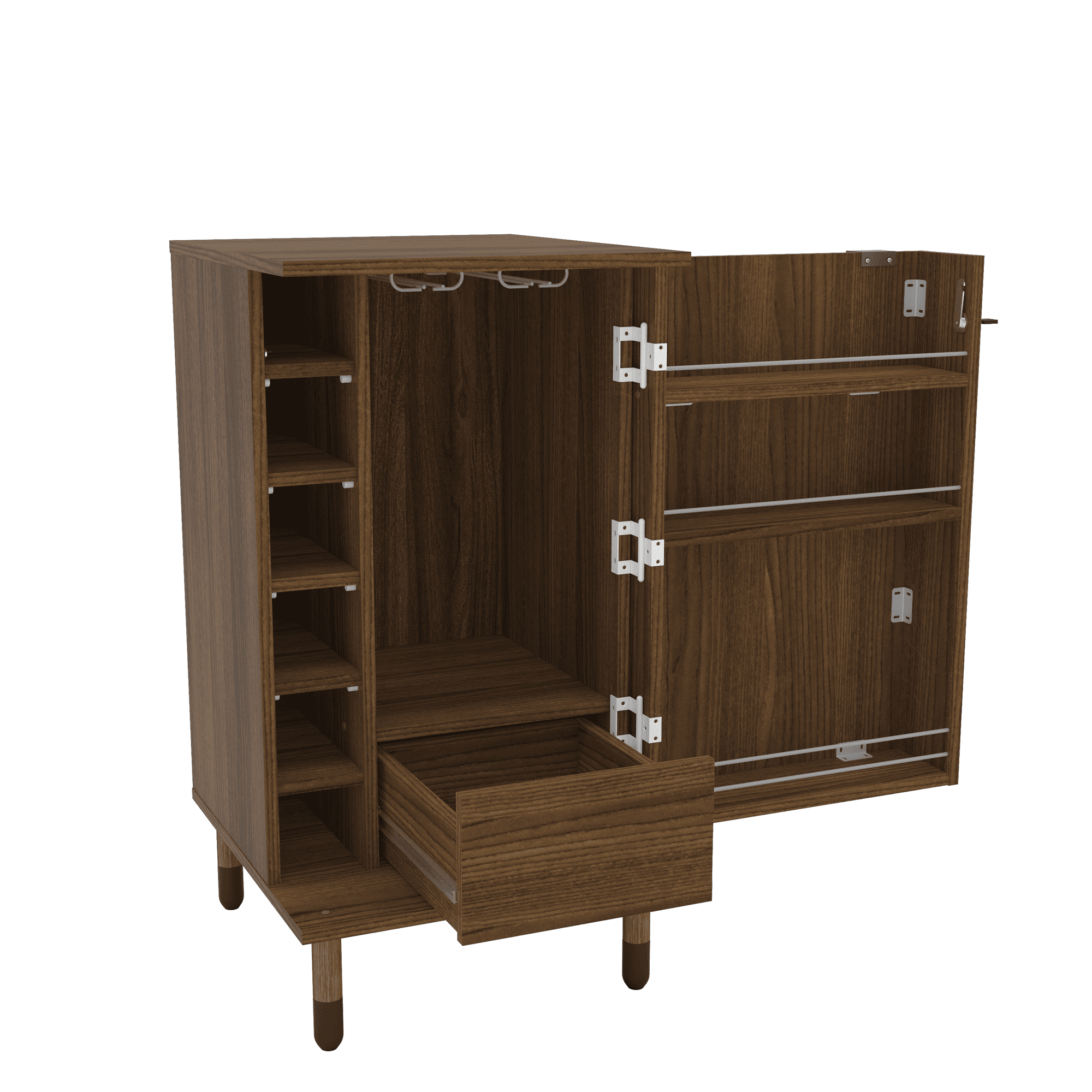 Boahaus Wrexham Modern Bar Cabinet, 1 Door, 6 Wine Racks, 1 Drawer, Brown - Image 8