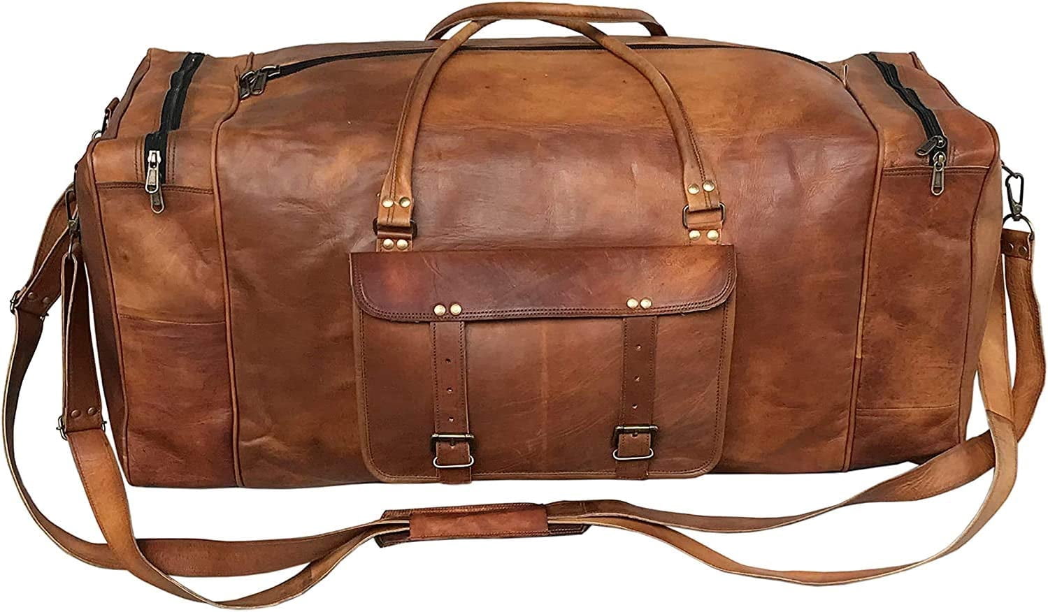 Handmade Vintage Travel Luggage 24 Inch Duffel Gym Sports Bag Weekender - Image 2