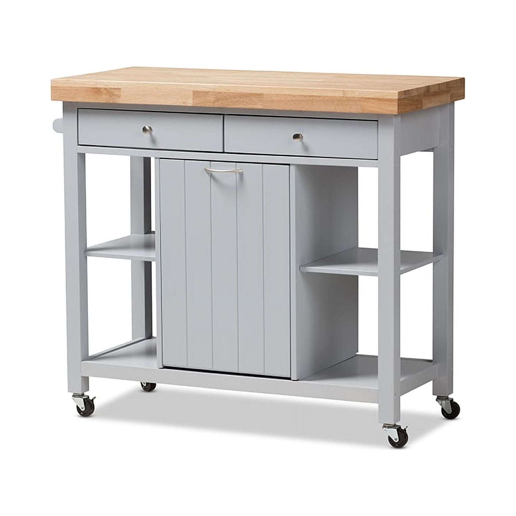 Baxton Studio Hayward Coastal and Farmhouse Light Grey Wood Kitchen Cart - Image 3