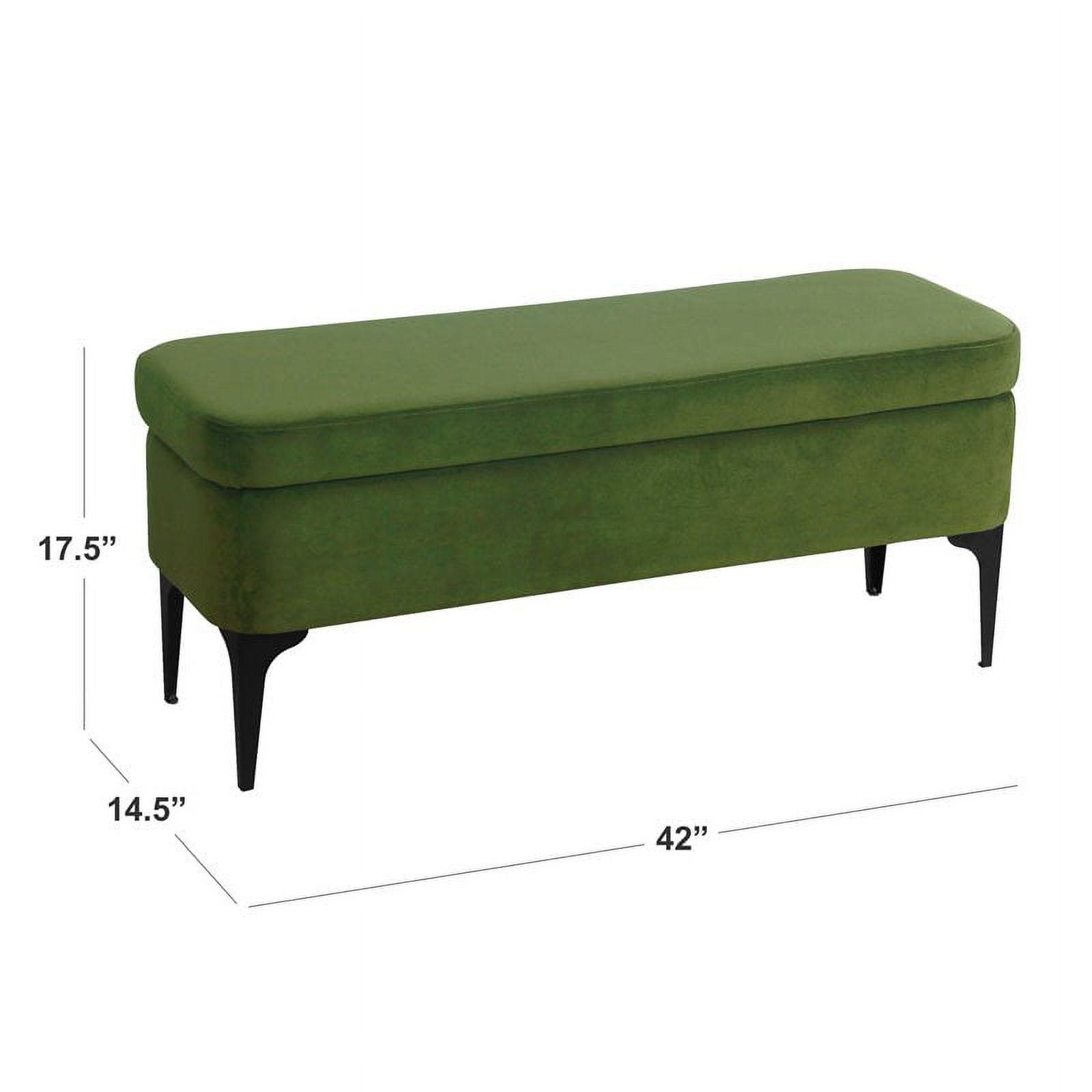 HomePop Large Modern Storage Bench with Metal Legs, 42"W x 14.5"D x 17.5"H, Green Velvet - Image 2