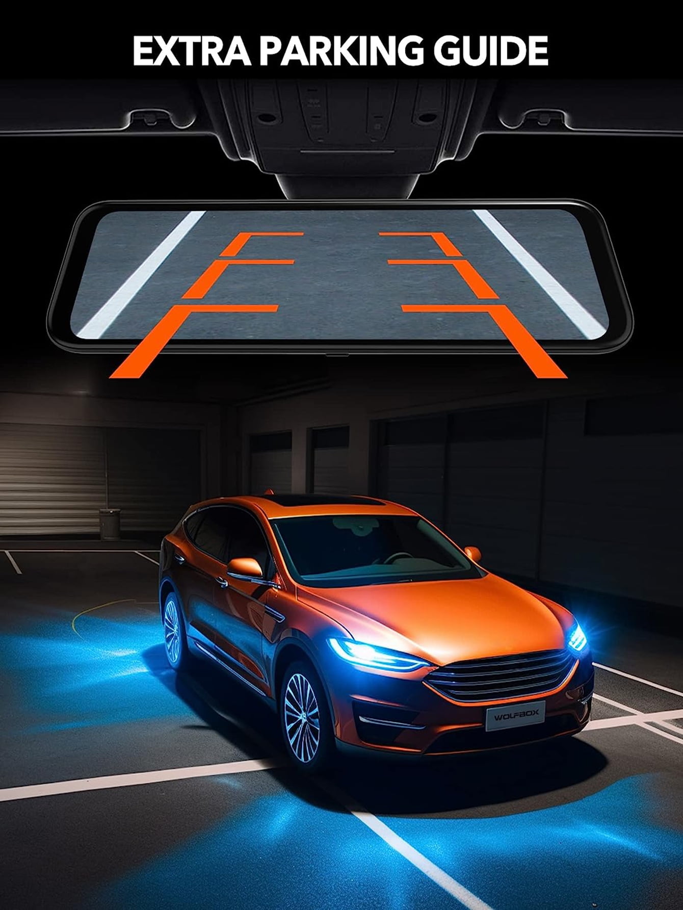 WolfBox Rear View Mirror Dash Cam, 2.5K Front + 1080P Rear Camera, 12'' Screen Mirror Car Dash Cam with Night Vision, Built-in Wi-Fi & GPS, 24H Parking Monitor, Free 32GB Card - Image 8