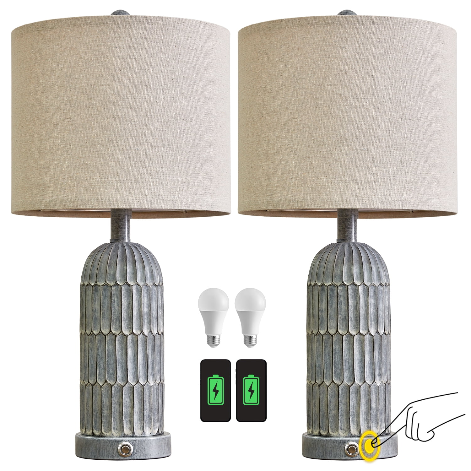 Oneach 3 Way Dimmable Farmhouse Table Lamp Set of 2 with USB Ports for Living Room Bedroom 22.5" Rustic Bedside Nightstands Lamp(Bulbs) - Image 8