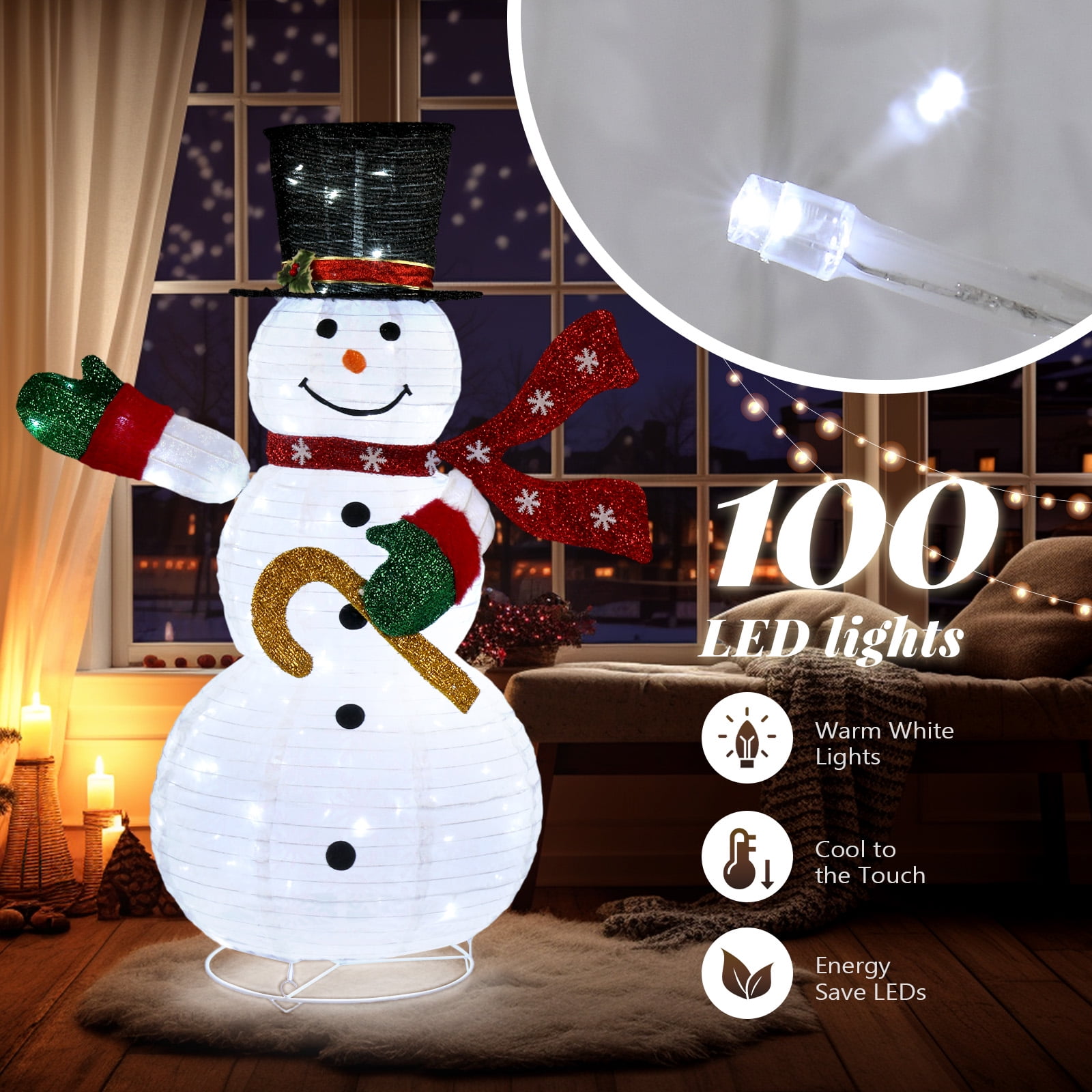 Ktaxon 4ft Lighted Pop-Up Snowman Christmas Snowman for Christmas Outdoor Decoration with Top Hat - Image 6