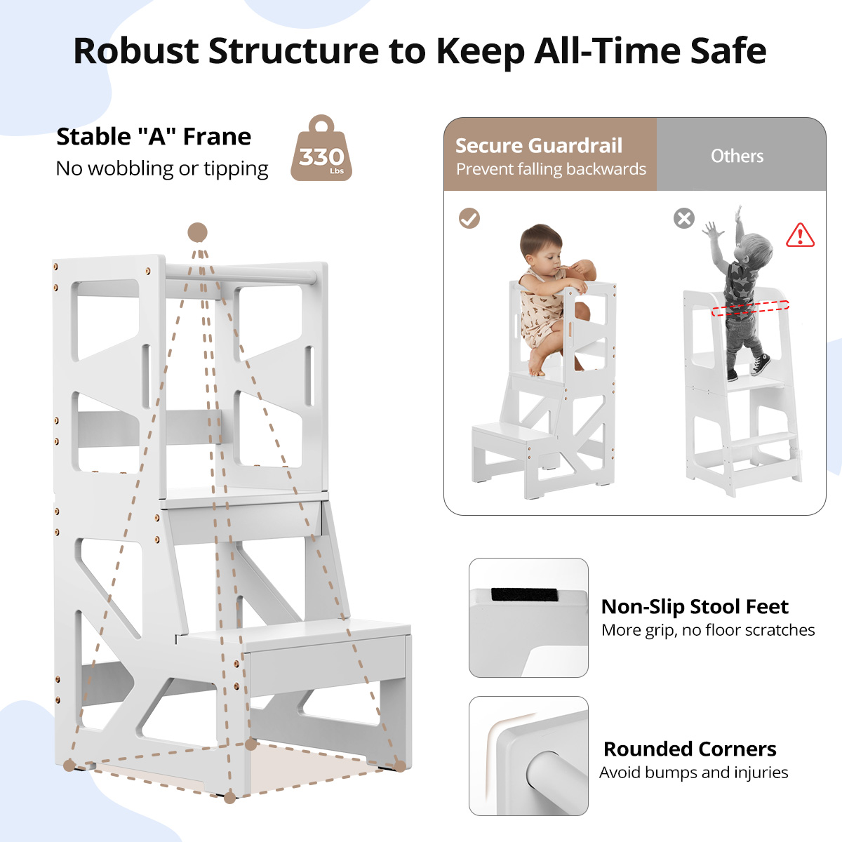 Kids Step Stool, CAVEEN Toddlers Kitchen Stool Helper, 300lbs Loading Capacity Tower for Bathroom Kitchen Counter, White - Image 5