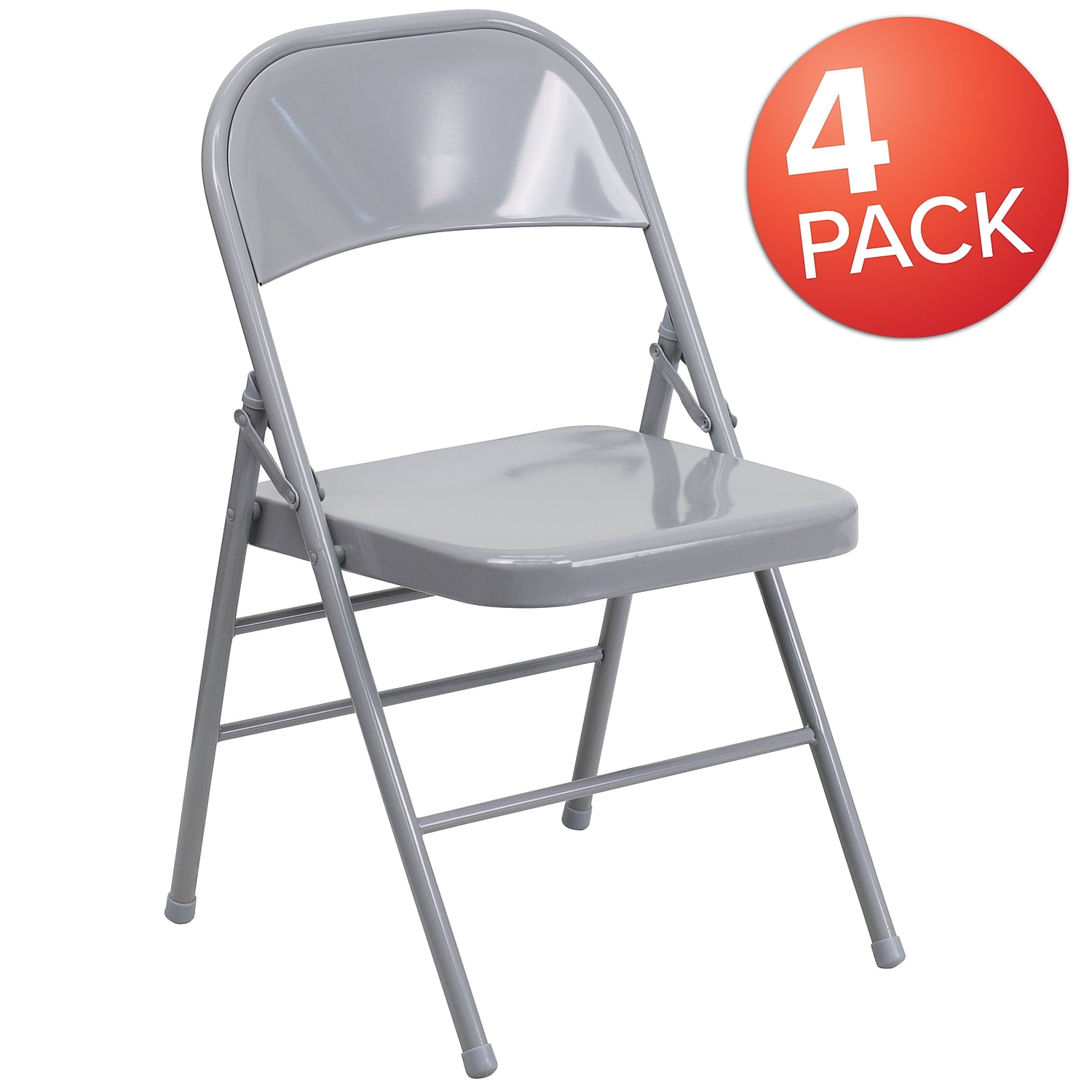 Flash Furniture 4 Pack HERCULES Series Triple Braced & Double Hinged Gray Metal Folding Chair - Image 2