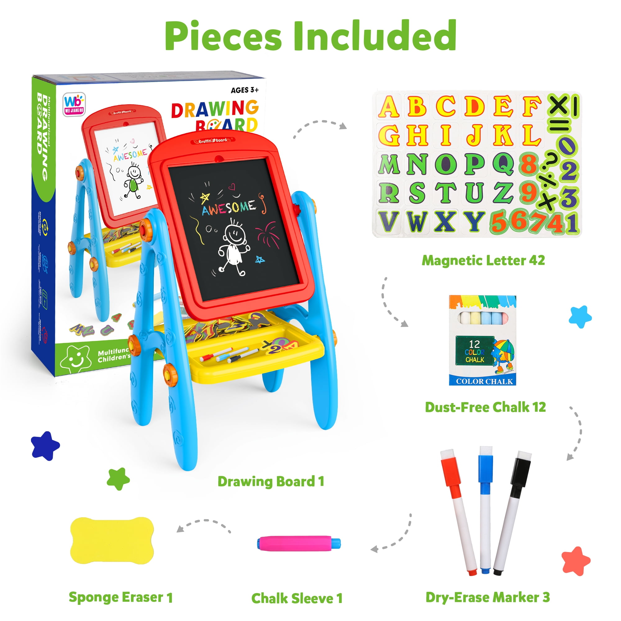 Hot Bee Easel for Kids, Double Sided Chalkboard and Whiteboard with Painting Accessories, Christmas Birthday Gift for Toddlers Boys and Girls Age 2-6 - Image 4